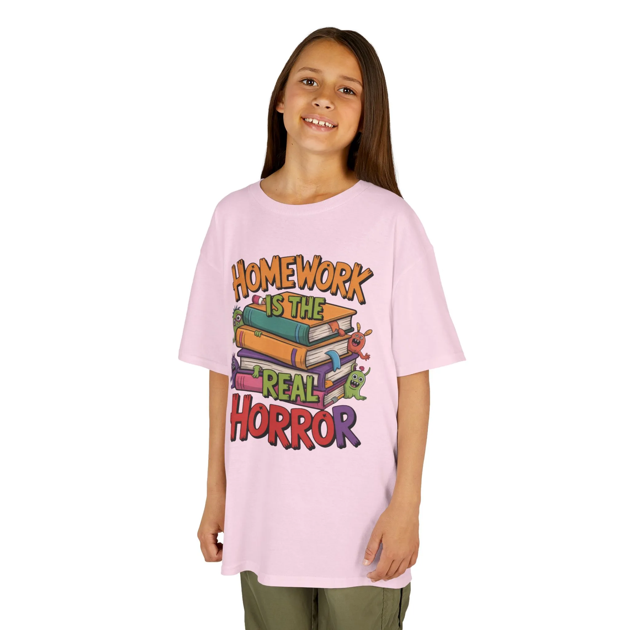 Kids Funny Homework Tee, Cute Monster School Shirt, Homework Is the Real Horror, Back to School Gift for Boys & Girls, Kids Halloween Tee - Image 20