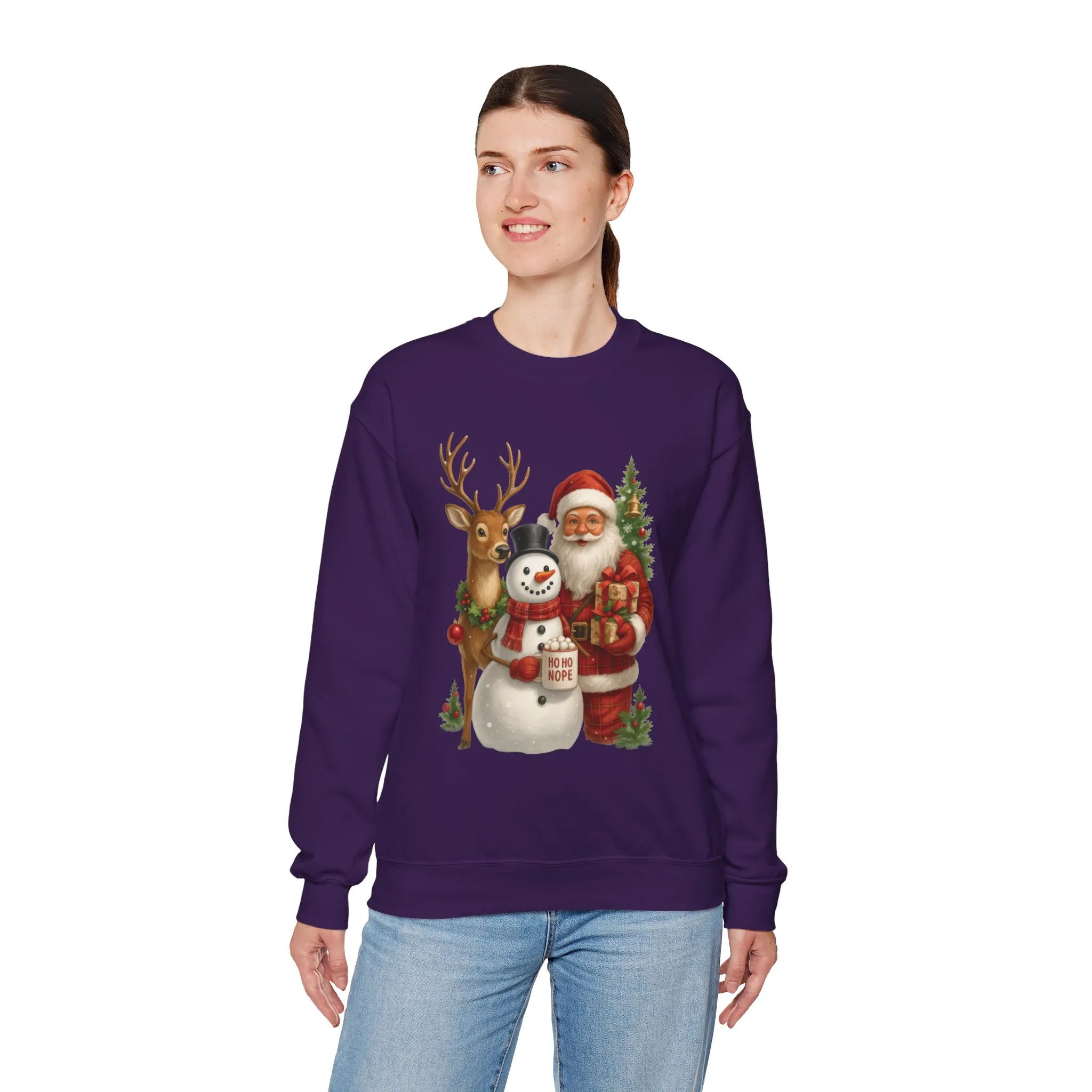 Santa, Snowman - Reindeer Christmas Sweatshirt, Funny Ho Ho Nope Holiday Sweater, Cute Vintage Christmas Jumper for Women - Image 21