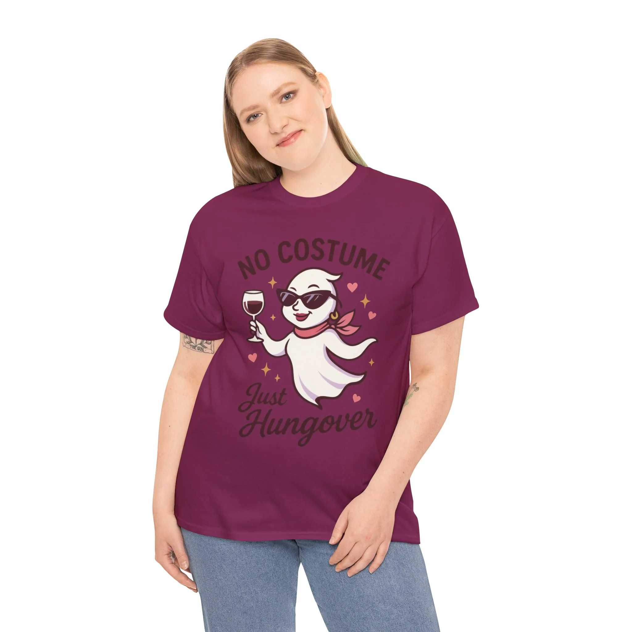 No Costume Just Hungover Women's T-Shirt, Funny Ghost Wine Halloween Party Graphic Tee - Image 27