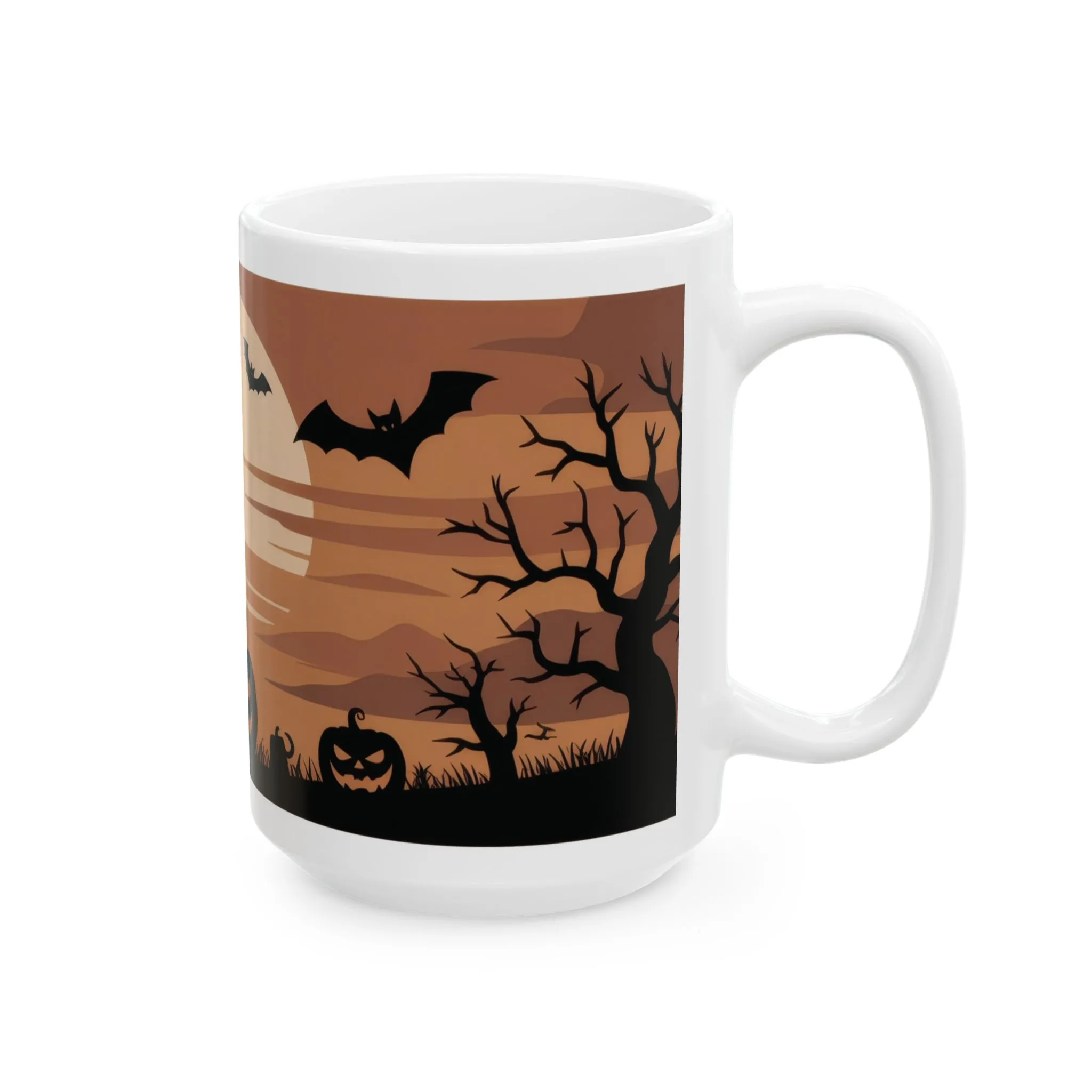 Halloween Pumpkin Night Mug, Spooky Forest - Bats Coffee Cup, Gothic Fall Gift for Her - Him, Ceramic Mug, (11oz, 15oz) - Image 4