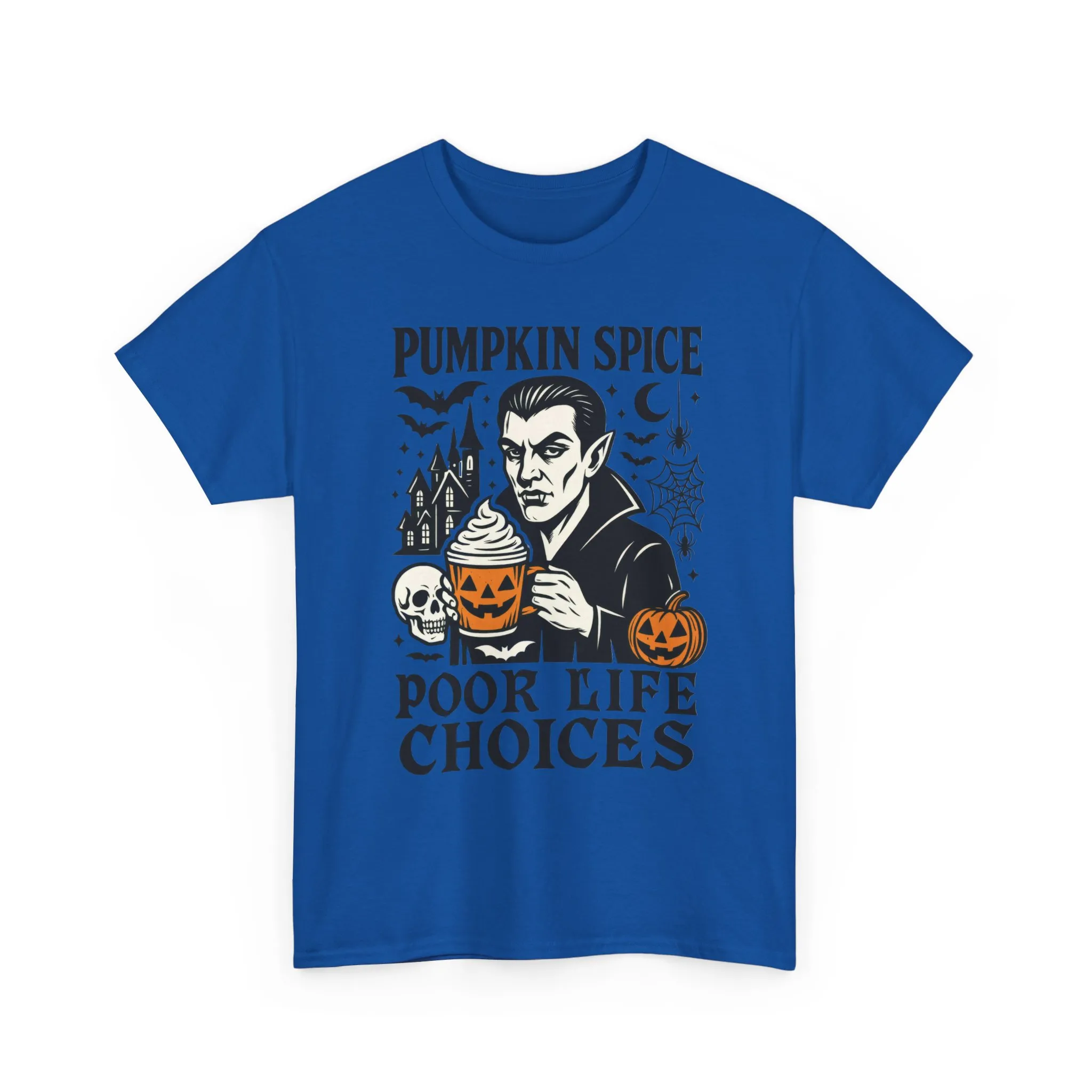 Pumpkin Spice Poor Life Choices Men's T-Shirt, Funny Vampire Coffee Halloween Graphic Tee - Image 25