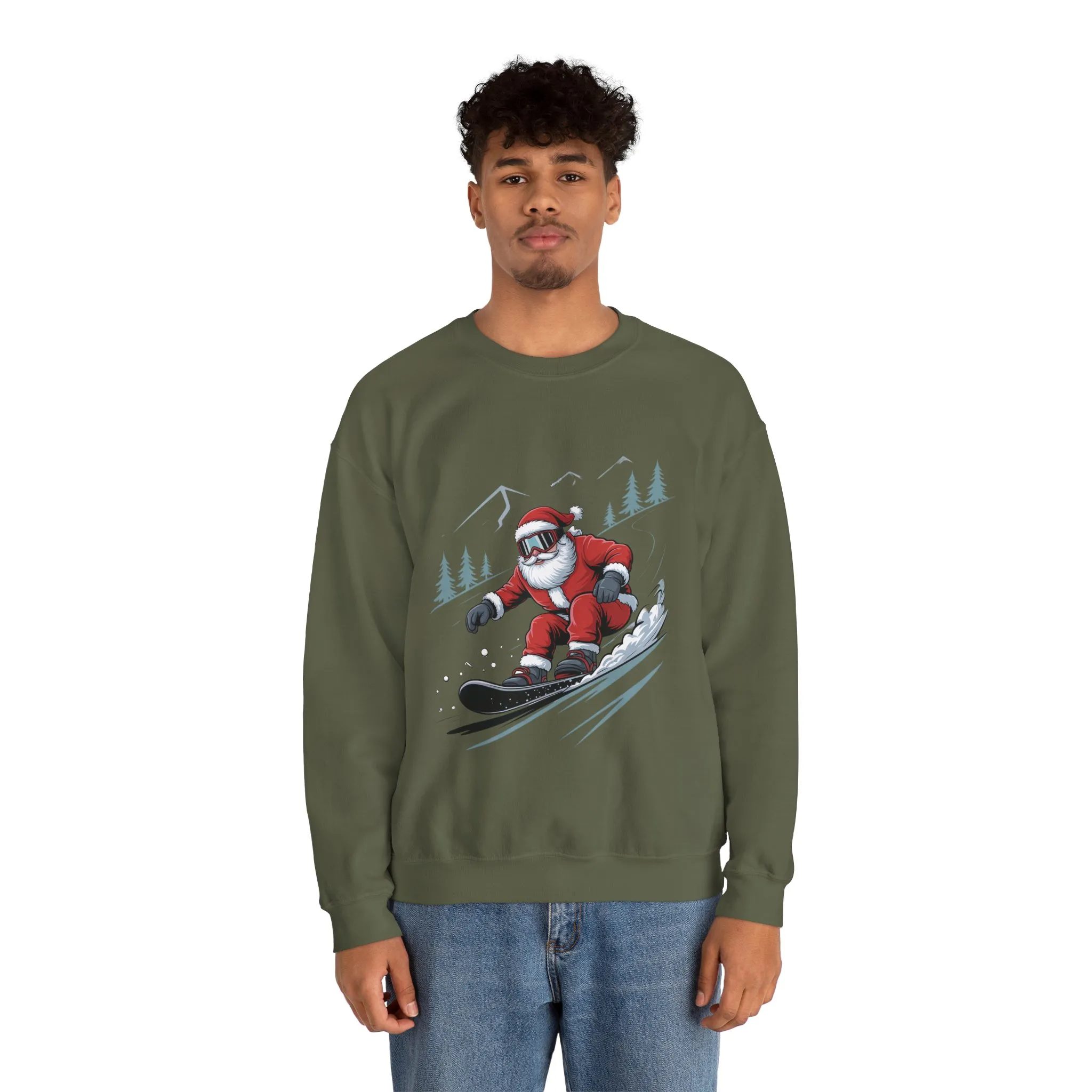 Snowboard Santa Christmas Sweatshirt, Cool Funny Holiday Sweater for Men, Santa Snowboarding Winter Jumper - Image 11