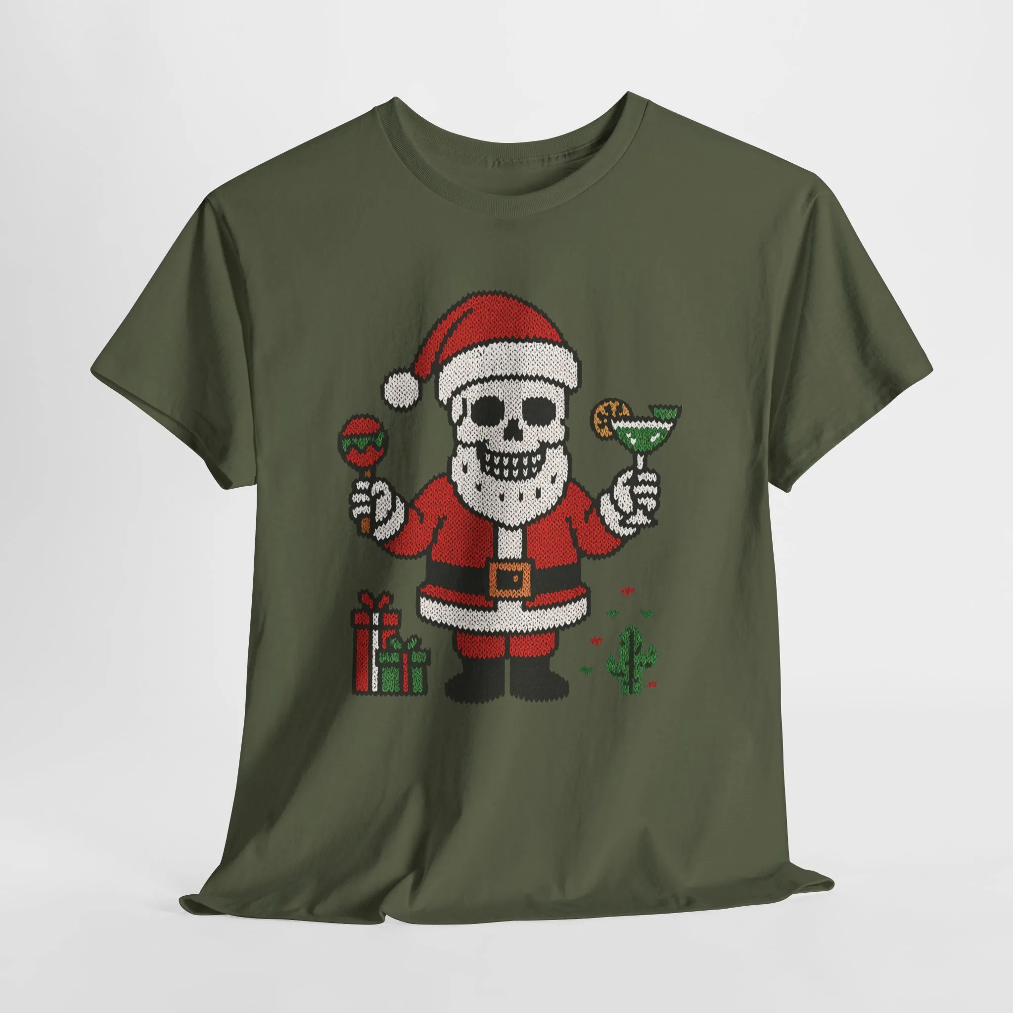 Funny Santa Skull Christmas Men's Shirt, Holiday Margarita Tee for Men - Image 7