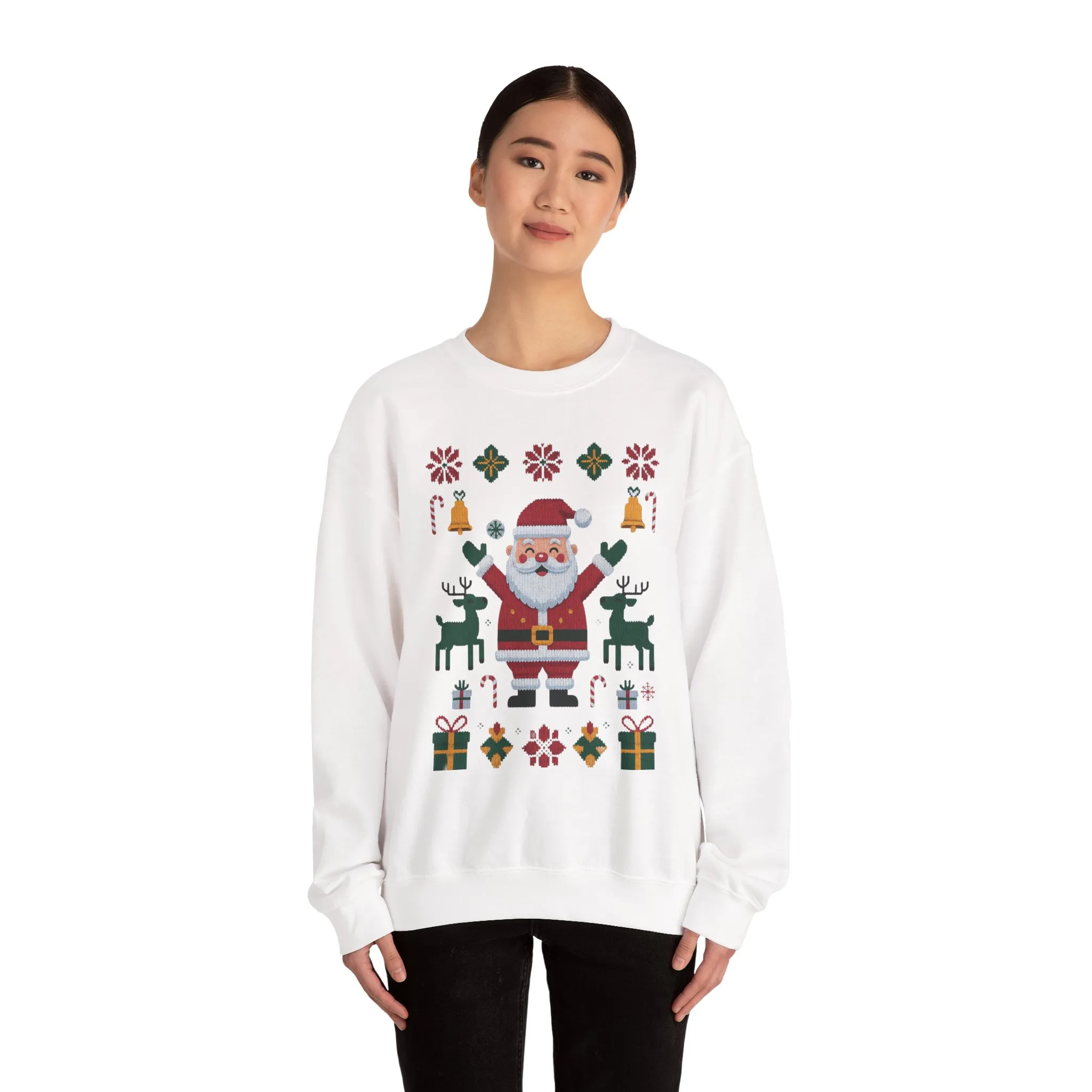 Santa Christmas Sweatshirt, Cute Reindeer Holiday Jumper, Nordic Style Ugly Christmas Sweater for Women - Image 5