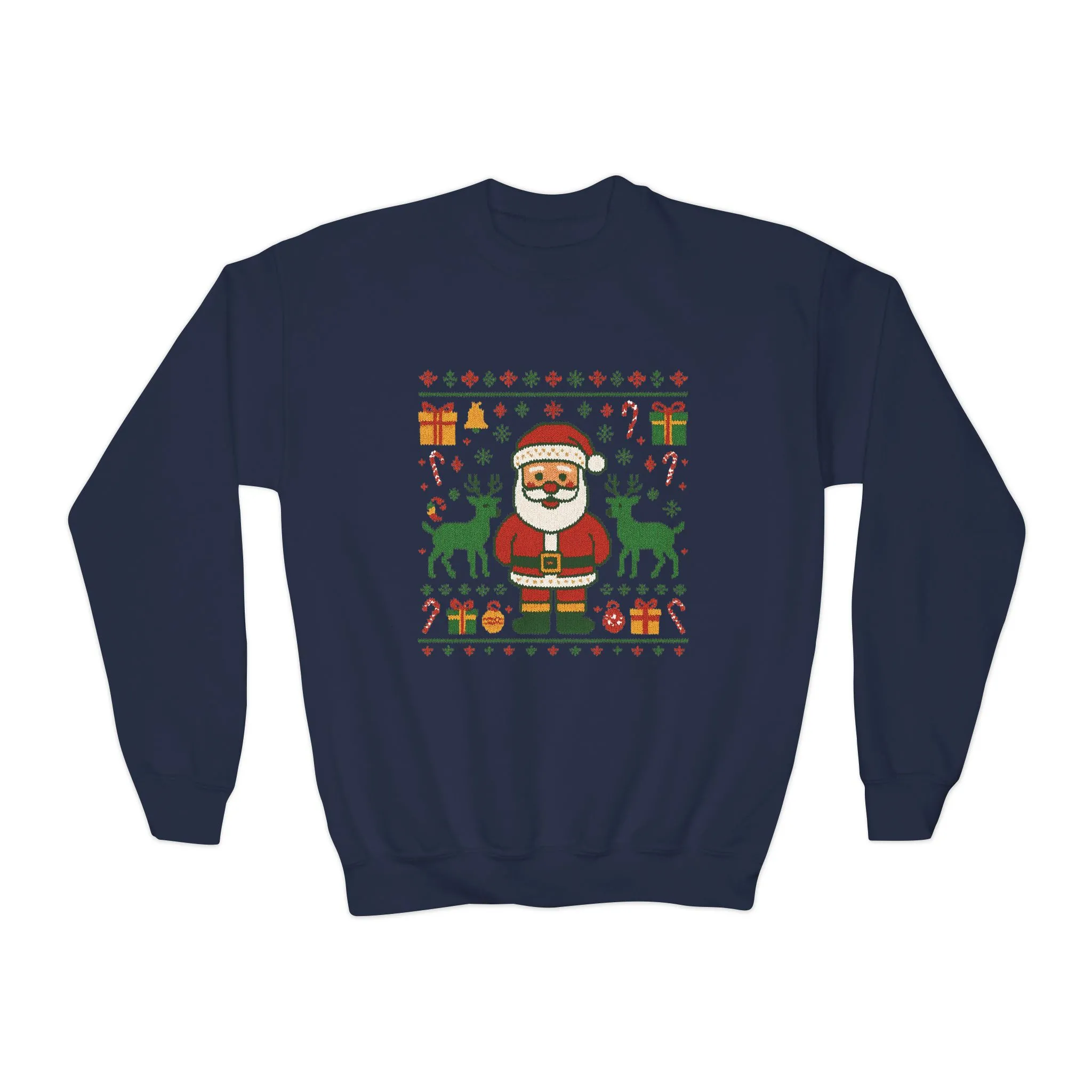 Kids Santa Christmas Shirt, Cute Knit Pattern Holiday Sweatshirt, Youth Crewneck Sweatshirt - Image 19