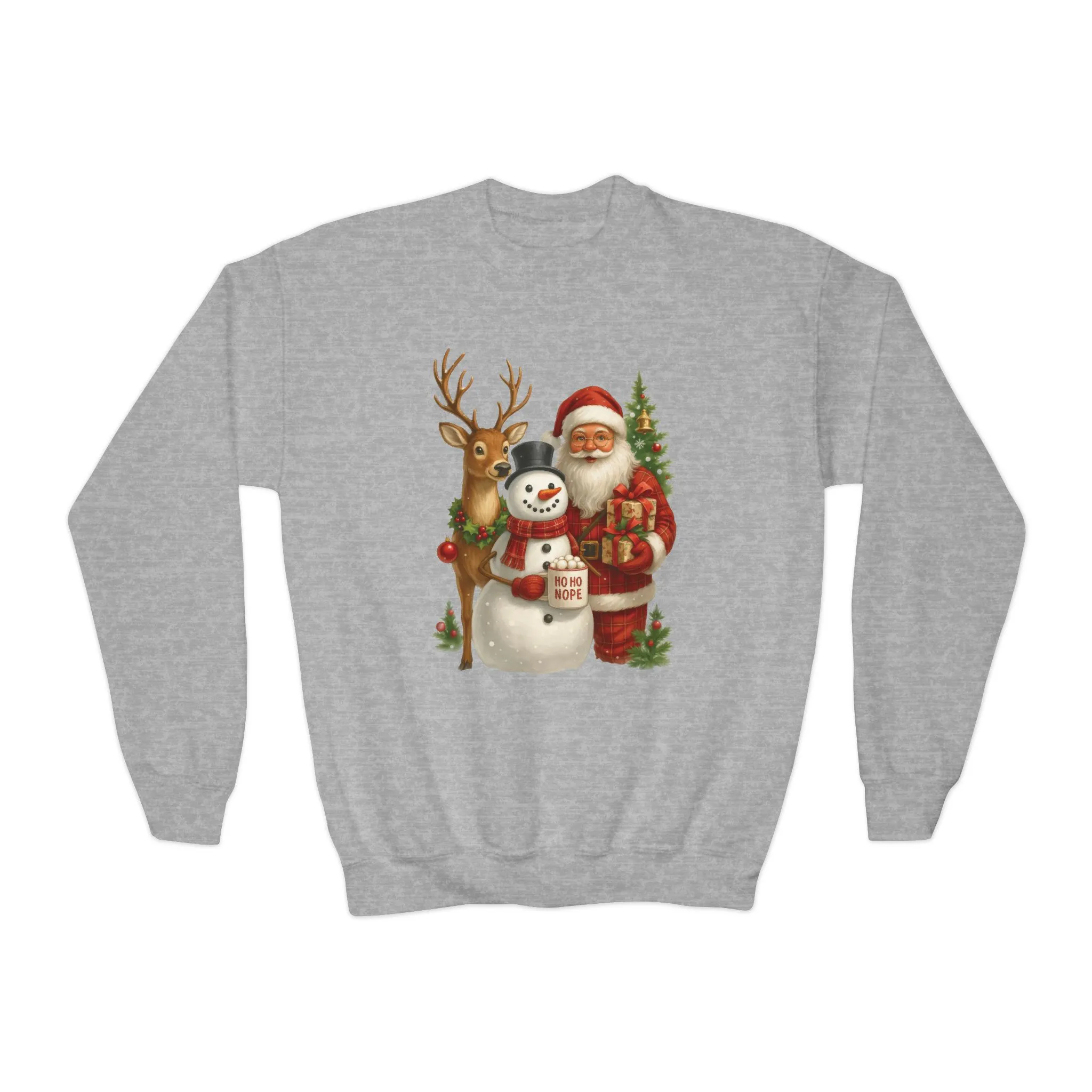 Kids Santa, Snowman - Reindeer Christmas Sweatshirt, Cute Ho Ho Nope Holiday Jumper, Funny Santa Sweater for Girls - Image 10