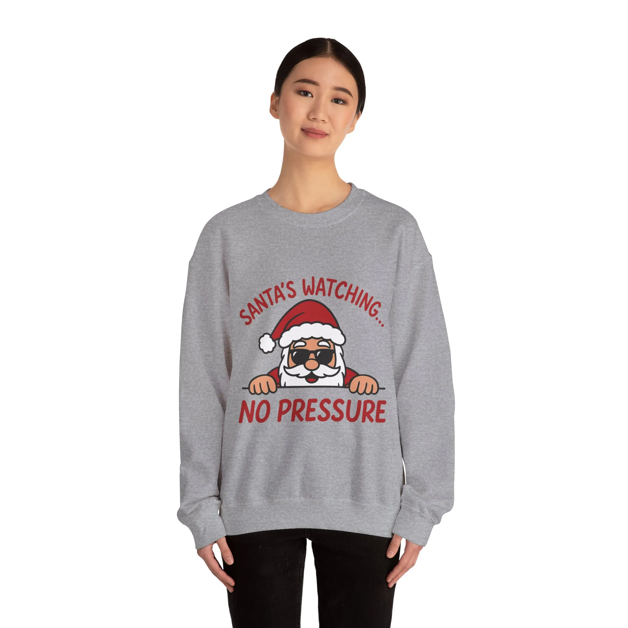 Santa's Watching No Pressure Women's Christmas Sweatshirt, Funny Holiday Jumper - Image 5