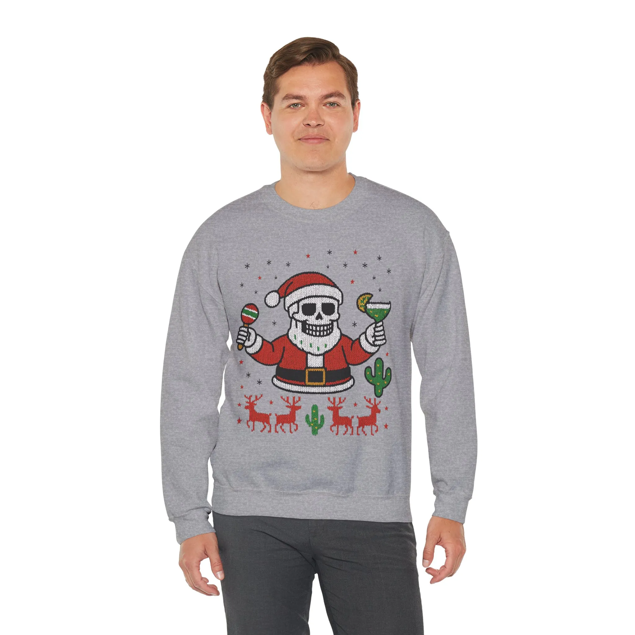 Skeleton Santa Ugly Christmas Sweatshirt for Men, Funny Margarita Holiday Jumper - Image 9