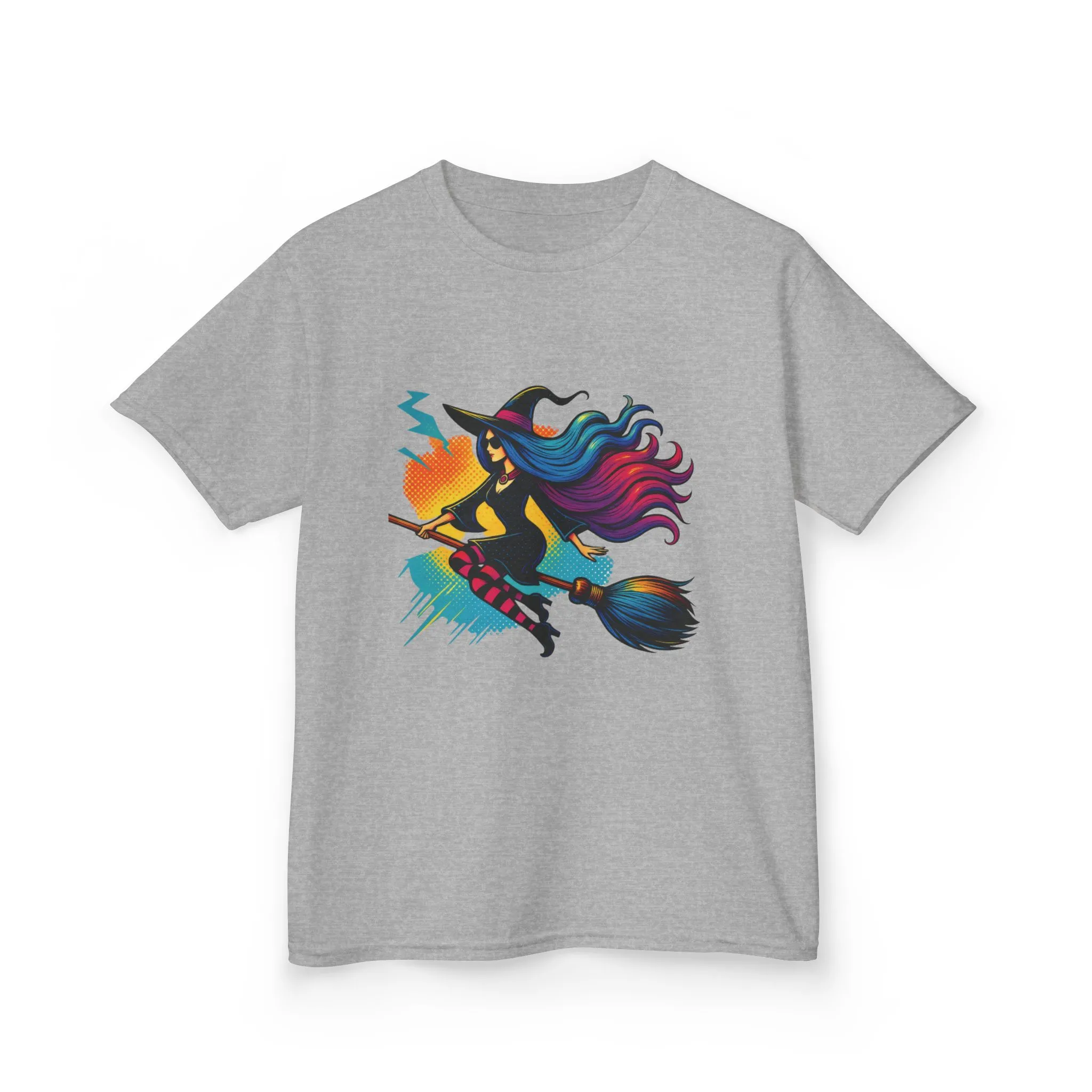 Girls Witch T-Shirt, Colorful Halloween Witch Graphic Tee for Kids, Fun Spooky Broomstick Shirt, Gift for Girls - Image 7