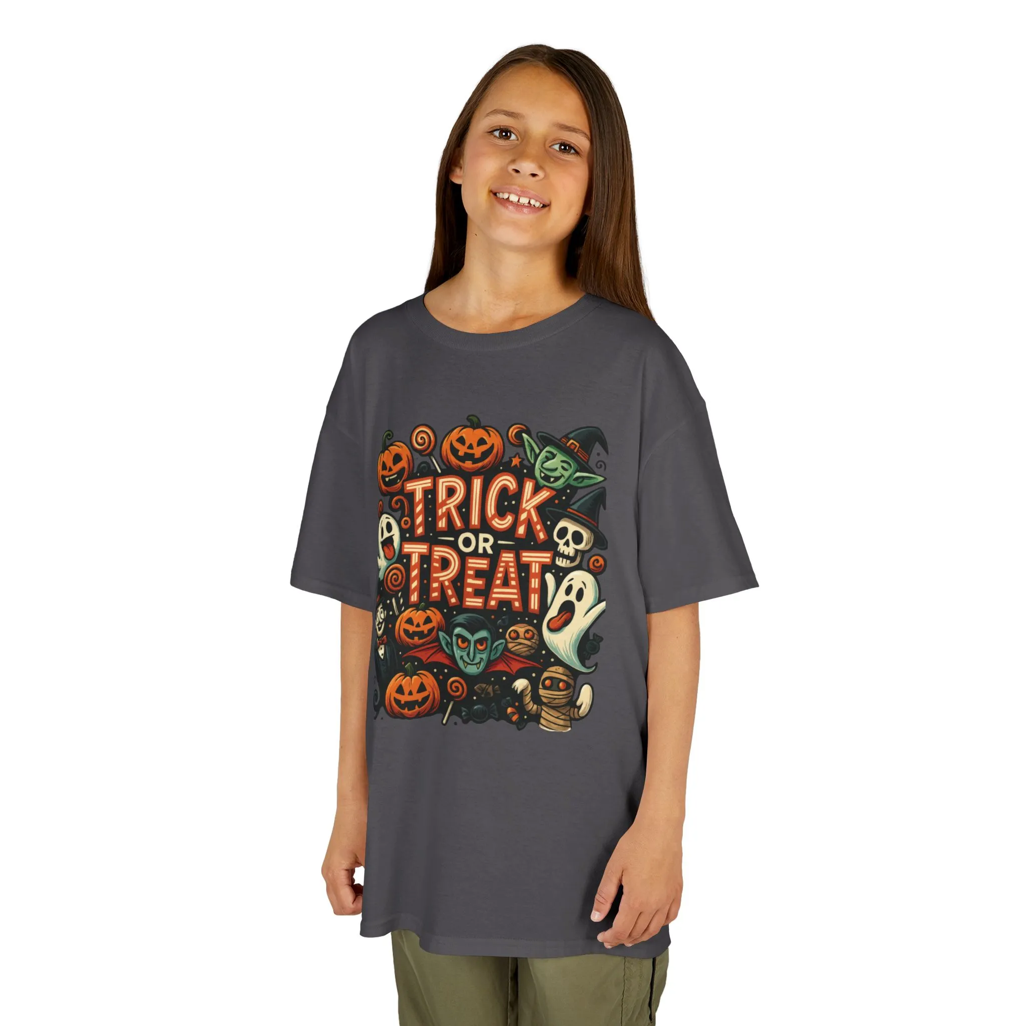 Kids Trick or Treat T-Shirt, Halloween Graphic Tee with Pumpkins, Ghosts & Vampires, Fun Spooky Shirt for Children - Image 14