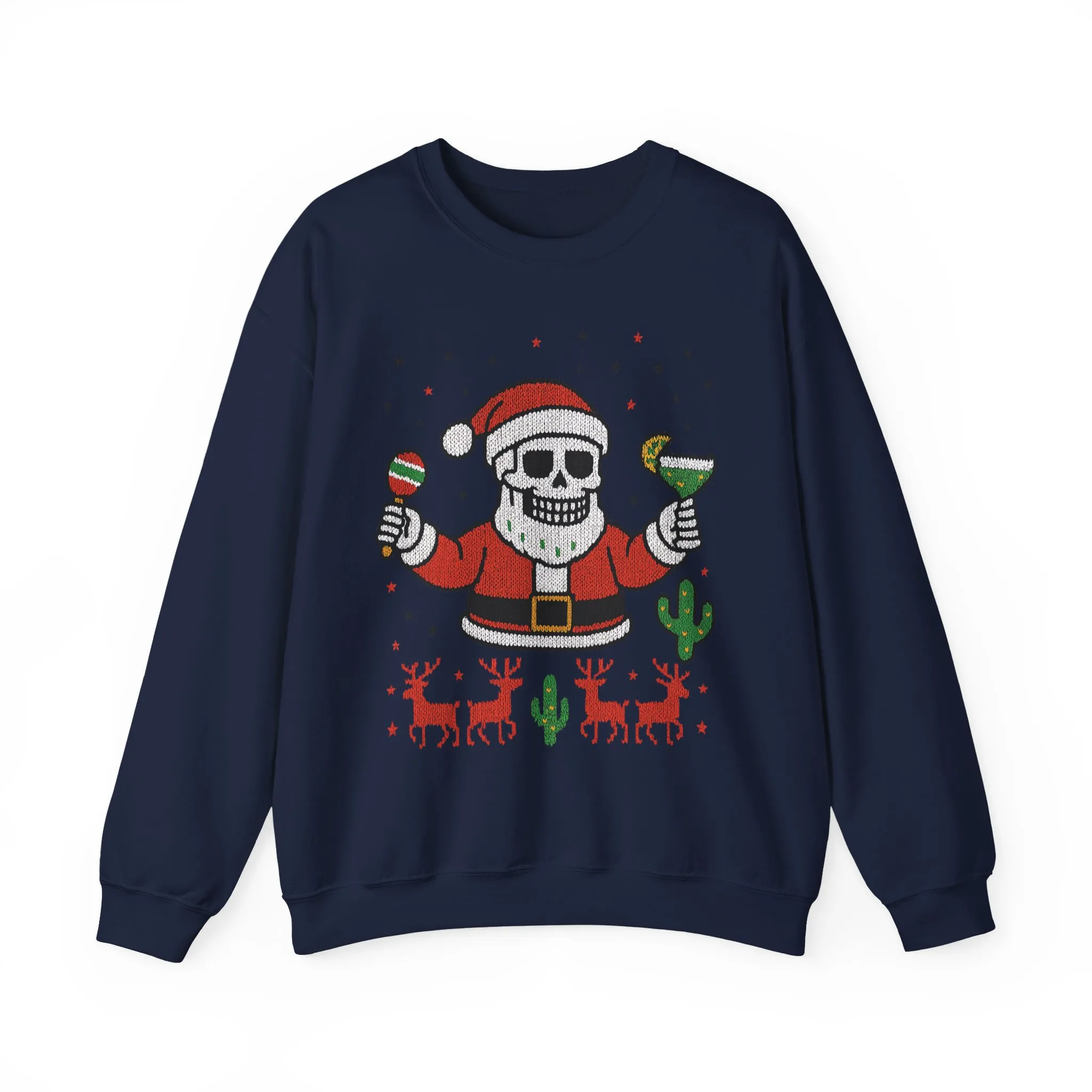 Skeleton Santa Ugly Christmas Sweatshirt for Men, Funny Margarita Holiday Jumper - Image 25