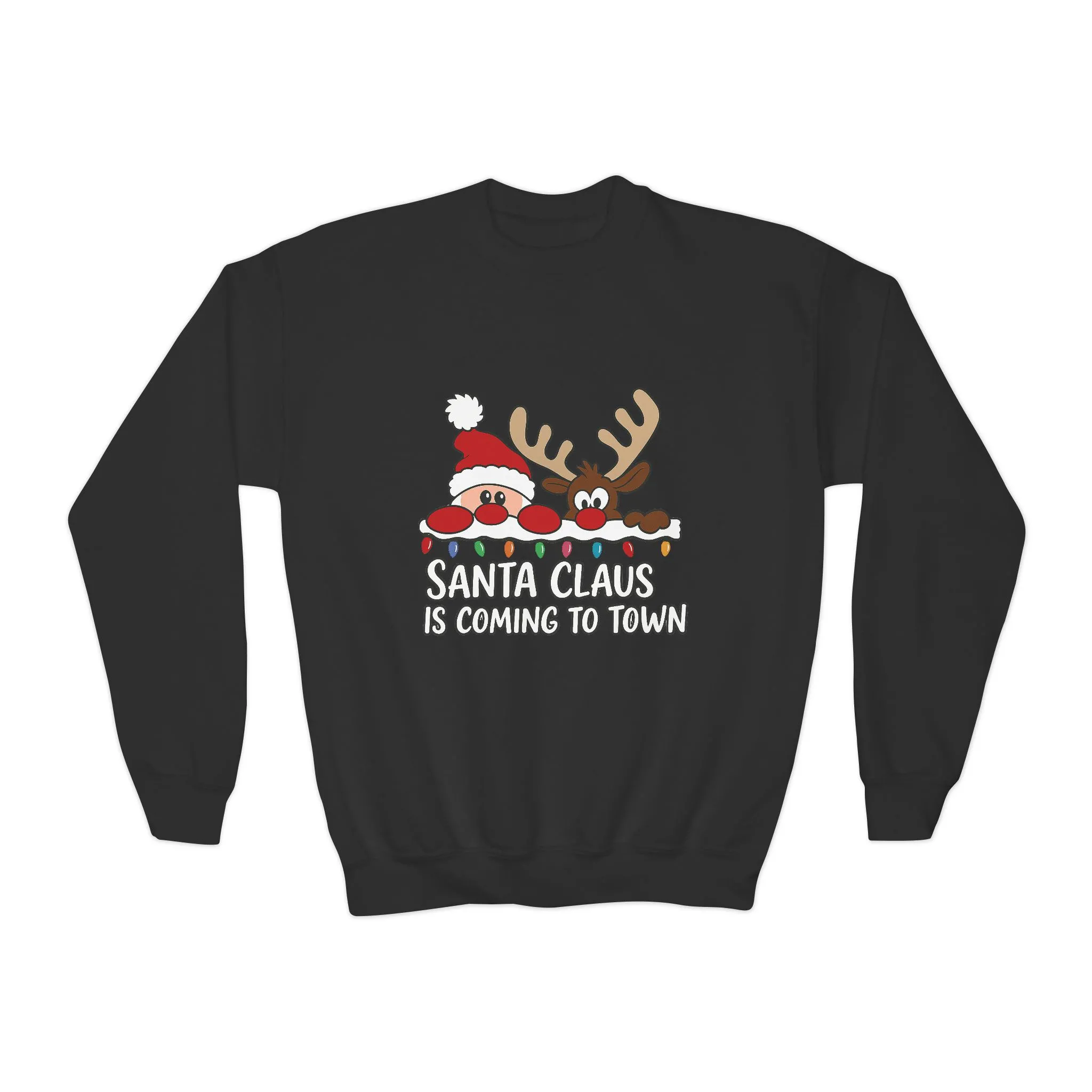 Santa Claus Is Coming to Town Kids Christmas Sweatshirt, Cute Santa - Reindeer Holiday Jumper - Image 5