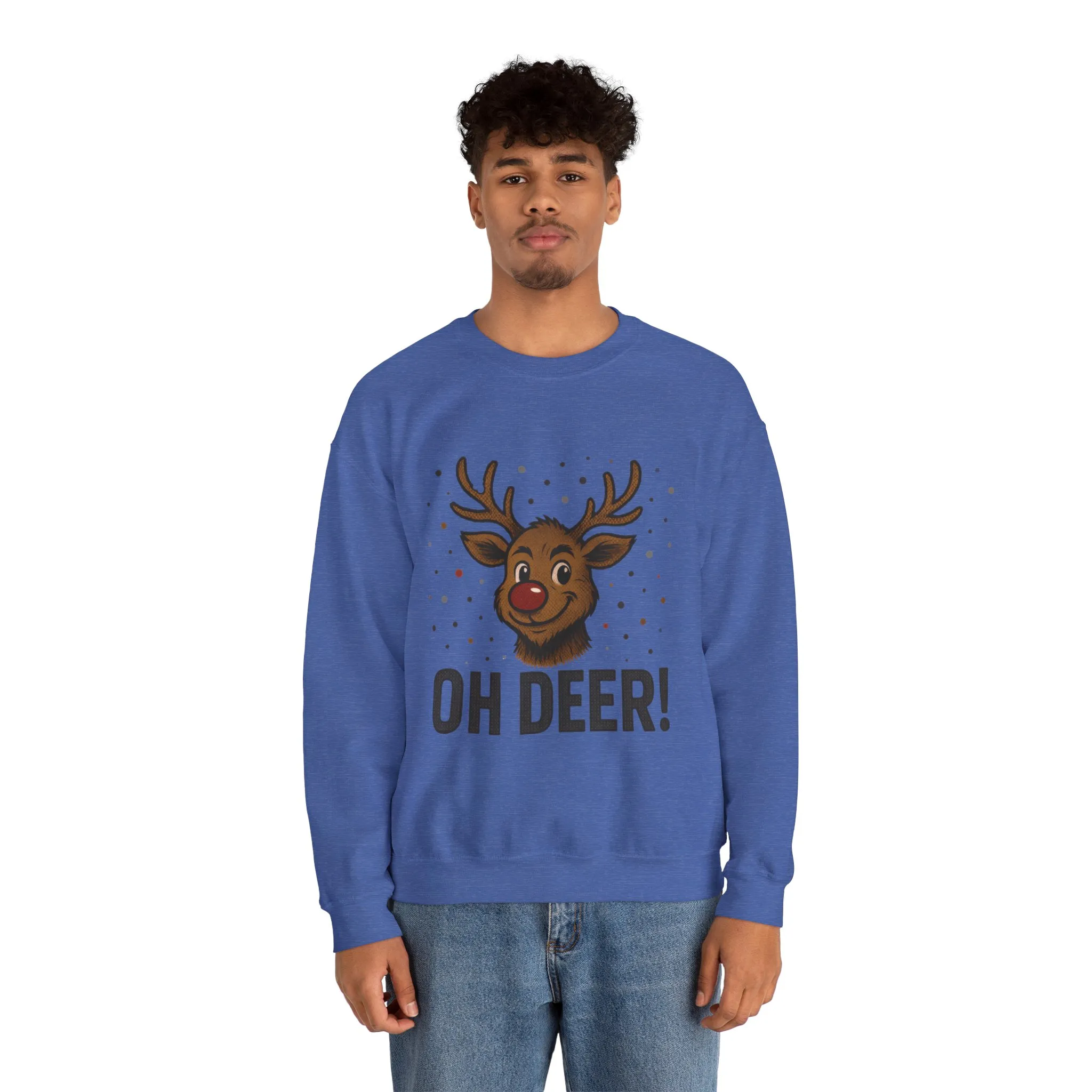 Men's Oh Deer Funny Christmas Sweatshirt, Reindeer Holiday Pullover - Image 11