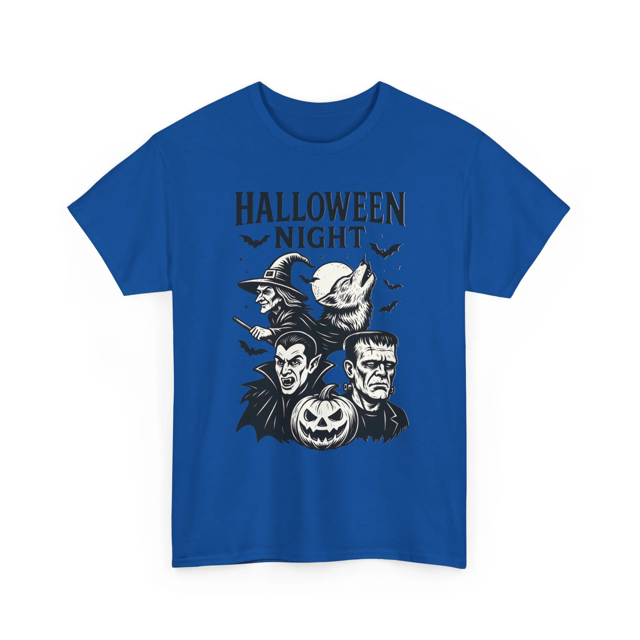 Halloween Night Men's T-Shirt, Classic Monsters Graphic Tee, Witch, Vampire, Frankenstein, Werewolf - Image 25