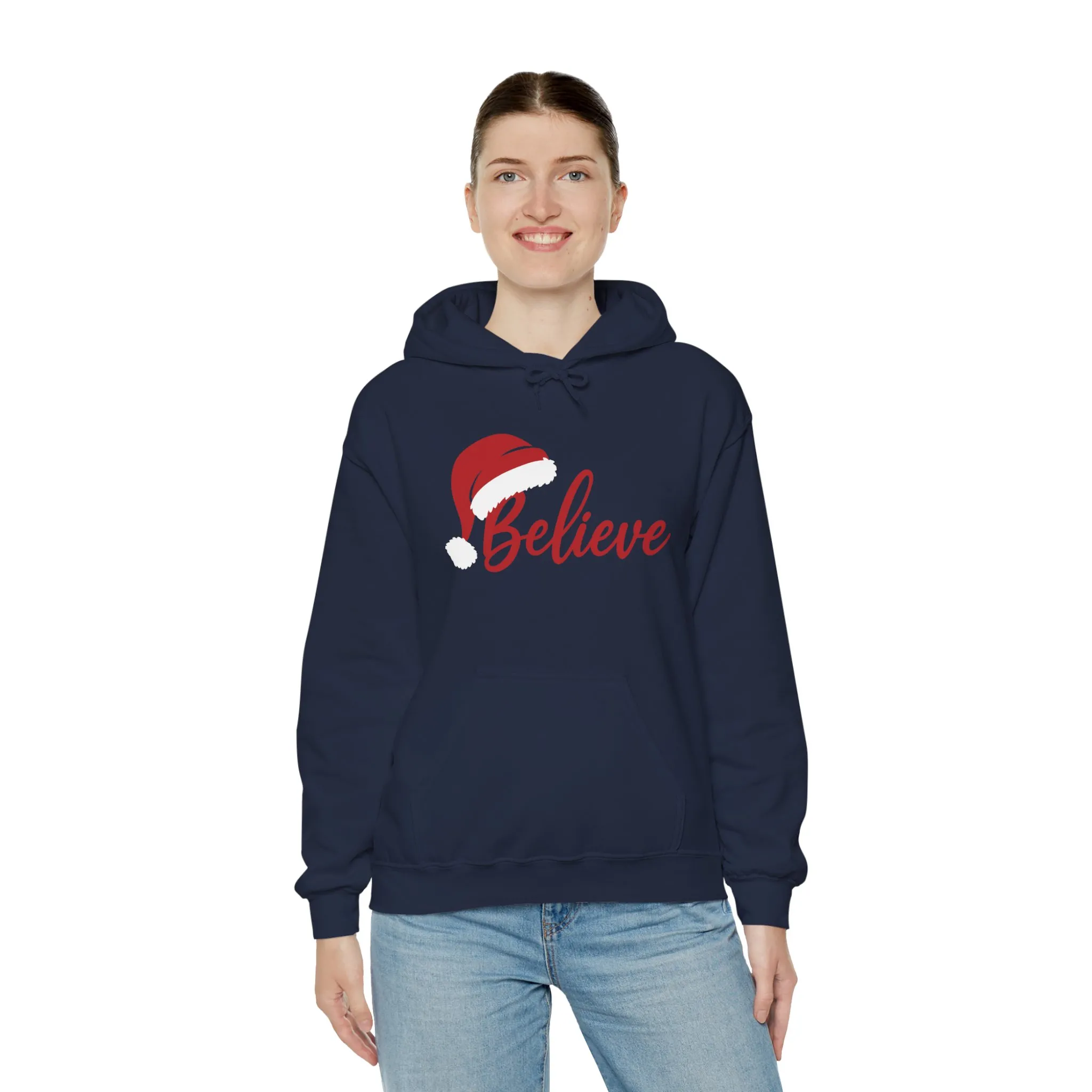Believe Christmas Women's Hoodie, Minimal Santa Hat Holiday Sweatshirt for Women - Image 24
