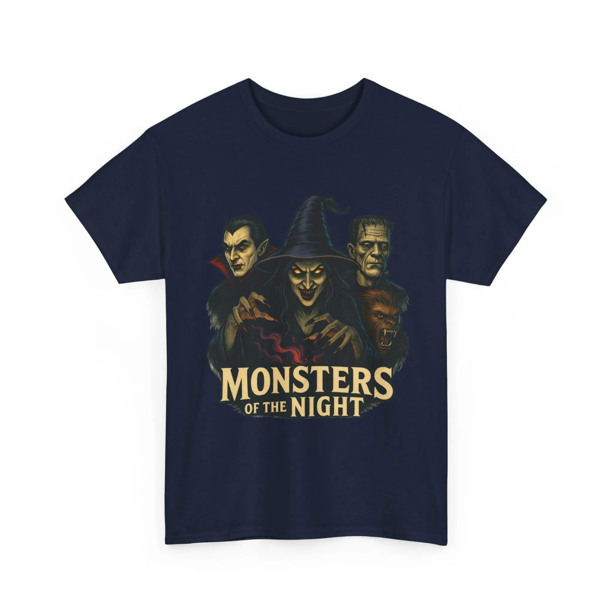 Monsters of the Night Women's T-Shirt, Classic Horror Witch, Vampire, Frankenstein Halloween Tee - Image 19