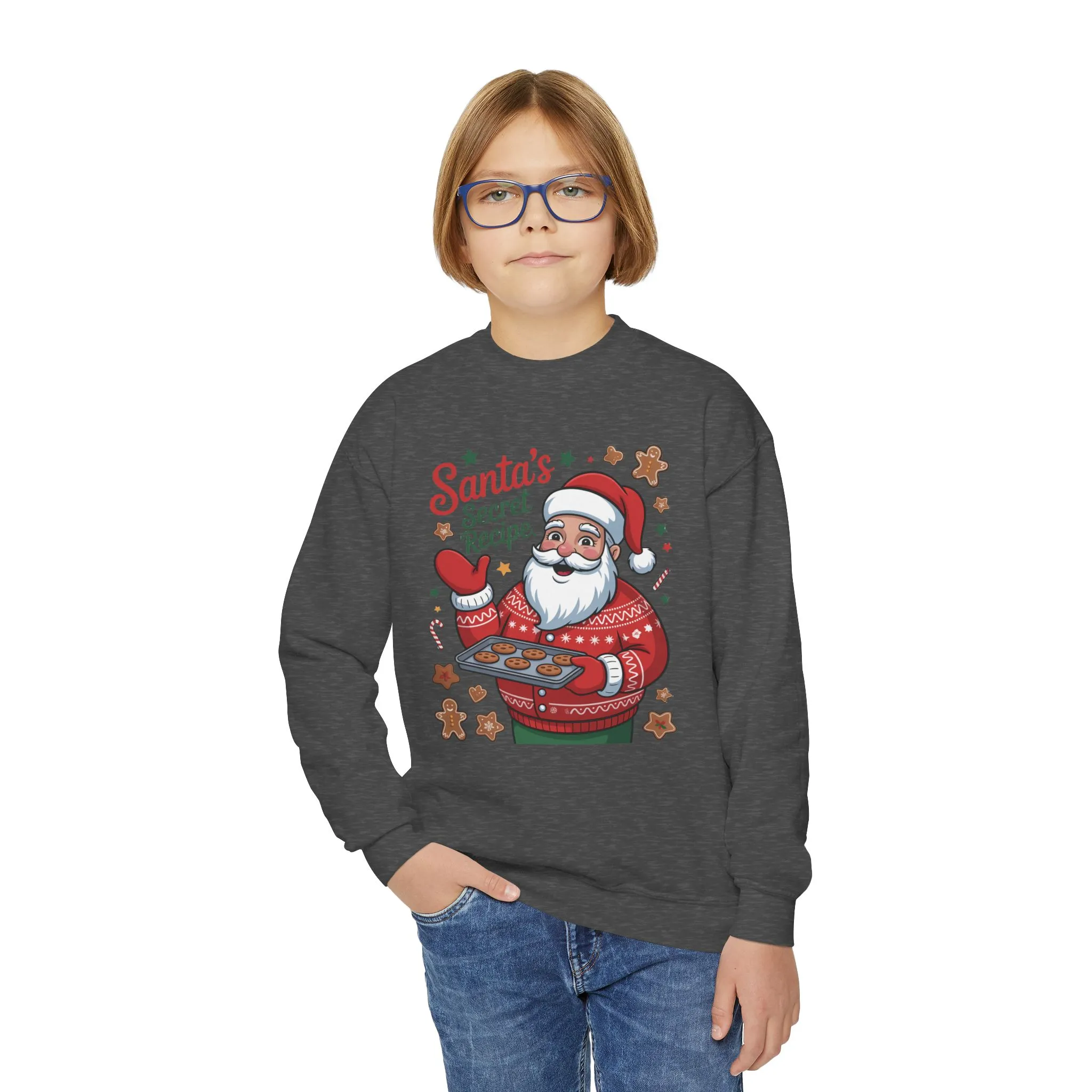 Kids Santa's Secret Recipe Christmas Sweatshirt, Cute Holiday Baking Jumper, Gingerbread Cookie Santa Sweater for Girls - Image 12