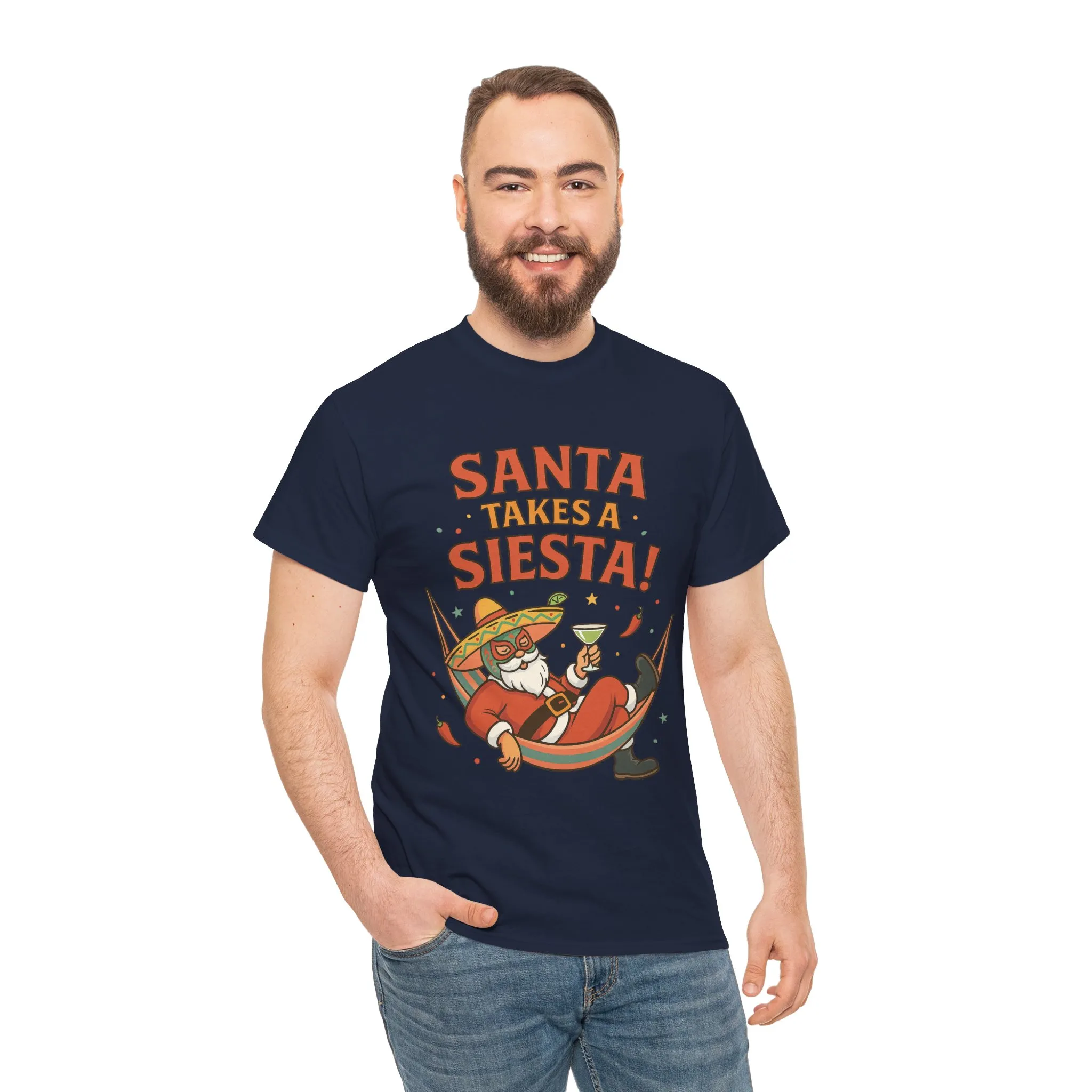 Santa Takes a Siesta Funny Christmas T-Shirt for Men, Mexican Santa Holiday Tee - Image 23
