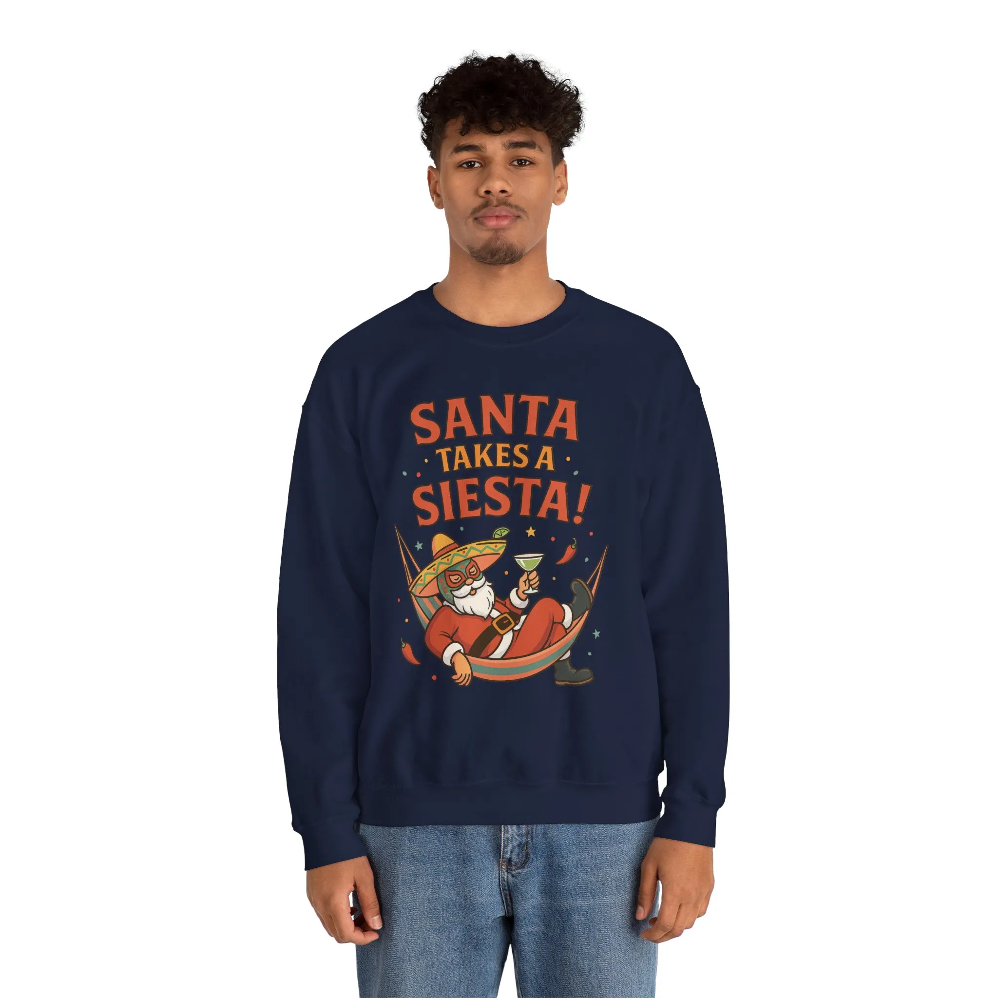 Santa Takes a Siesta Funny Christmas Sweatshirt for Men, Mexican Holiday Jumper - Image 24
