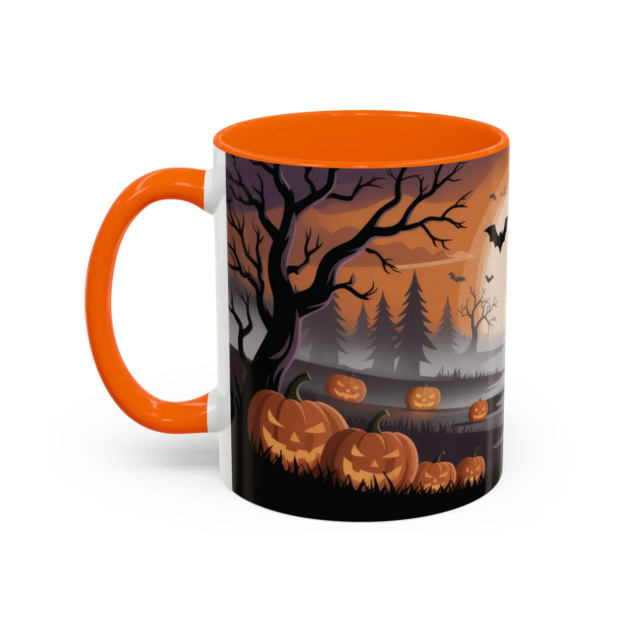 Halloween Pumpkin Forest Mug, Spooky Sunset Landscape Coffee Cup, Gothic Fall Gift for Her - Him, Accent Coffee Mug (11, 15oz) - Image 3