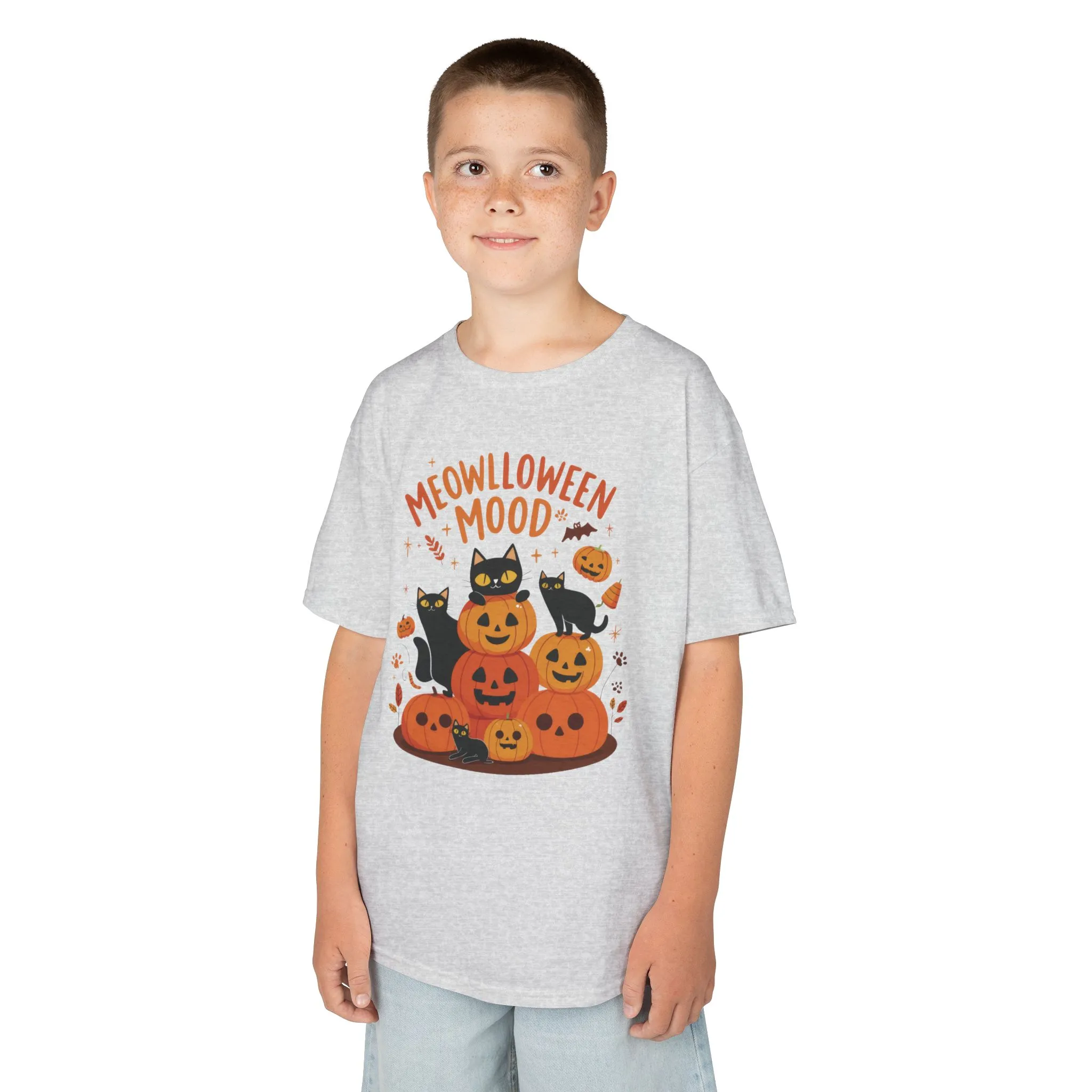 Meowlloween Mood Kids Shirt, Cute Black Cat Halloween T-Shirt for Girls and Boys, Funny Pumpkin Cat Tee, Cozy Fall Cat Lover Gift - Image 9