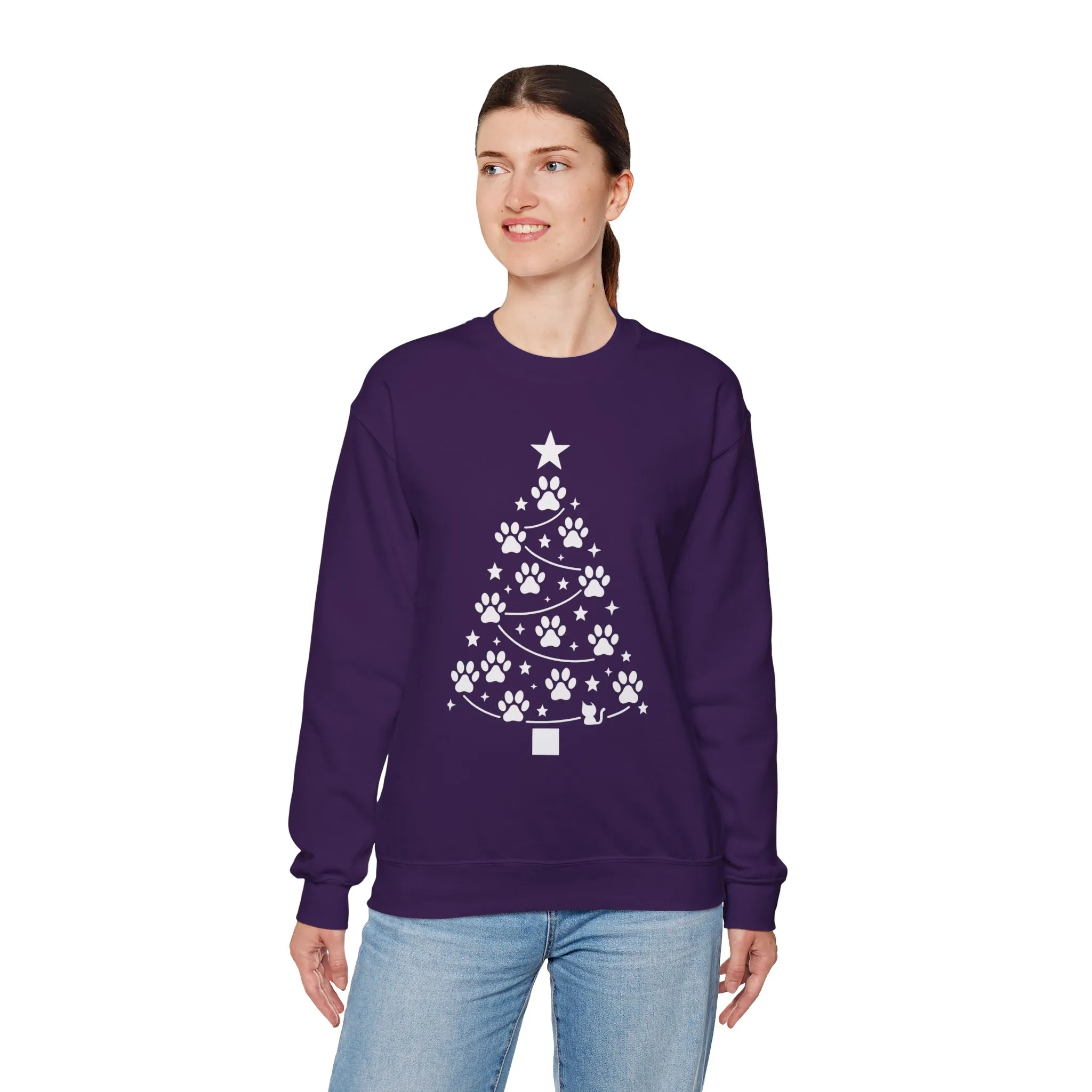 Paw Christmas Tree Women's Sweatshirt, Pet Lover Holiday Sweater - Image 18