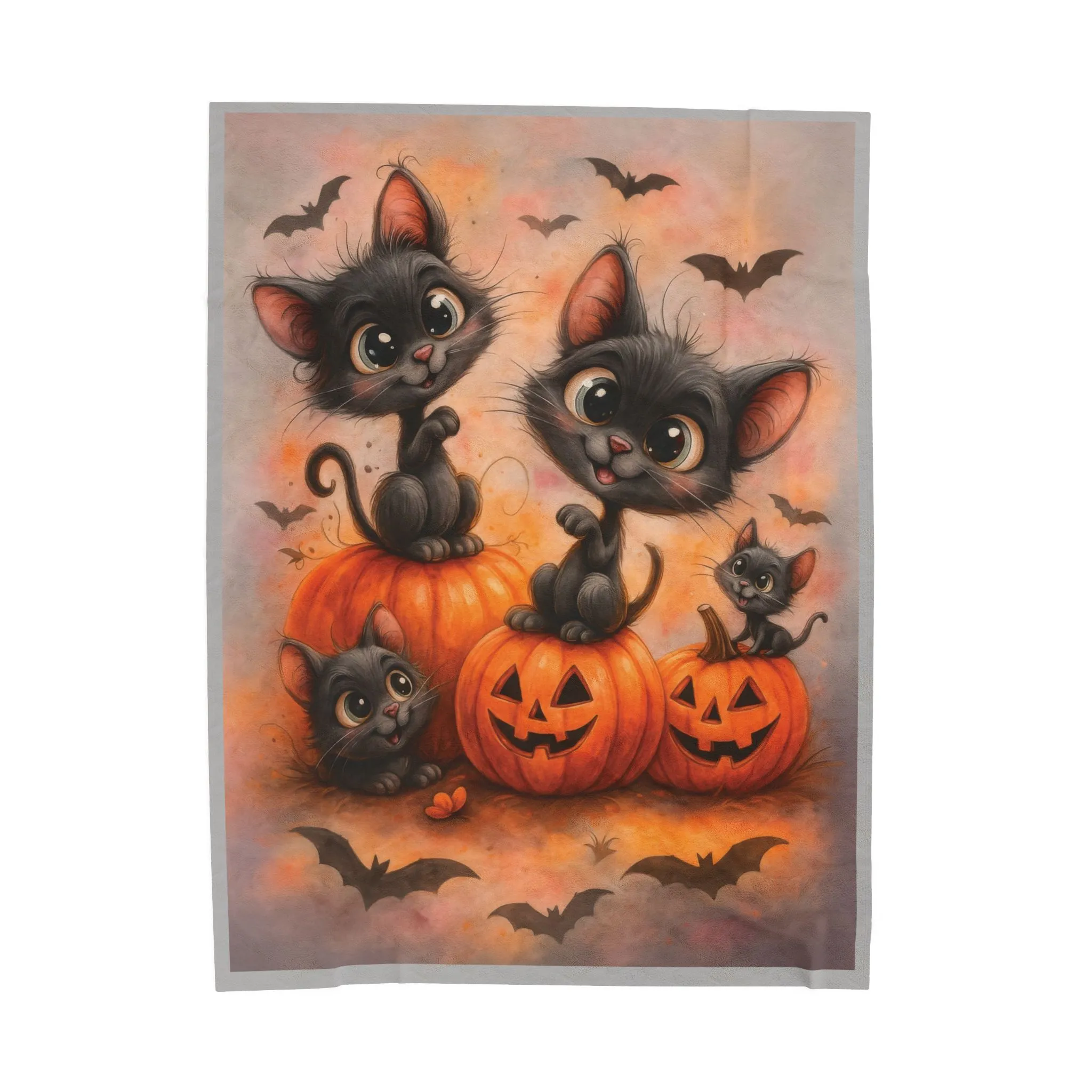 Cute Black Cats and Pumpkins Halloween Velveteen Plush Blanket, Cozy Fall Throw, Soft Cat Lover Gift, Kawaii Halloween Decor - Image 2