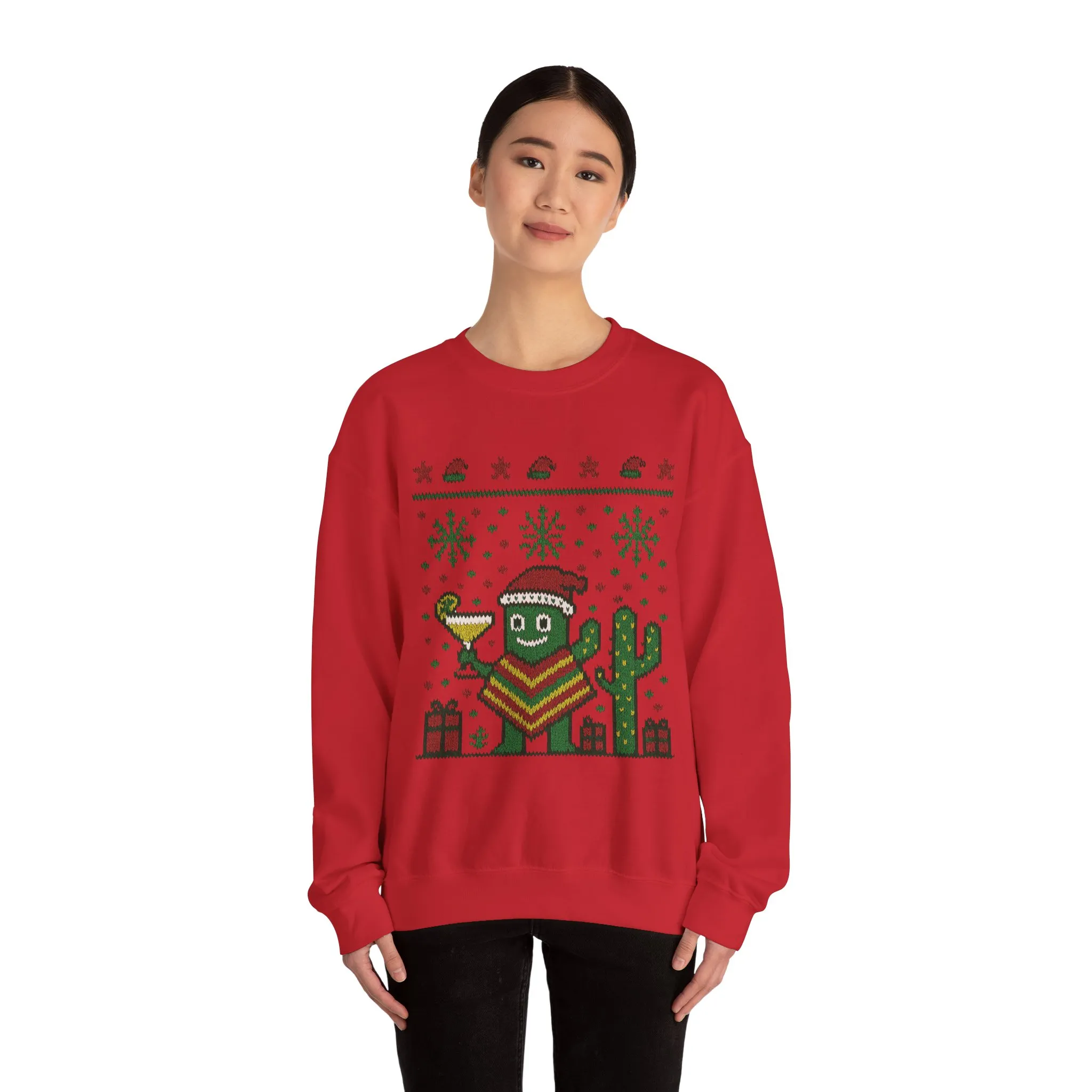 Festive Cactus Christmas Women's Sweatshirt, Funny Santa Hat Holiday Pullover, Women's Heavy Blend™ Crewneck Sweatshirt - Image 26