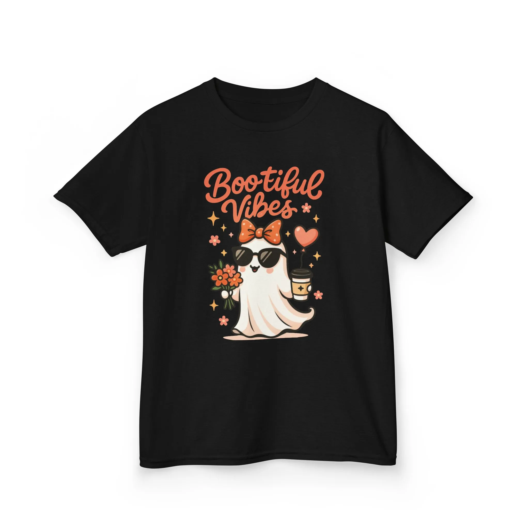 Girls Halloween Ghost T-Shirt, Cute Bootiful Vibes Tee for Kids, Fun Spooky Season Shirt, Tween Girl Outfit Gift, Kids Heavy Cotton™ Tee - Image 7