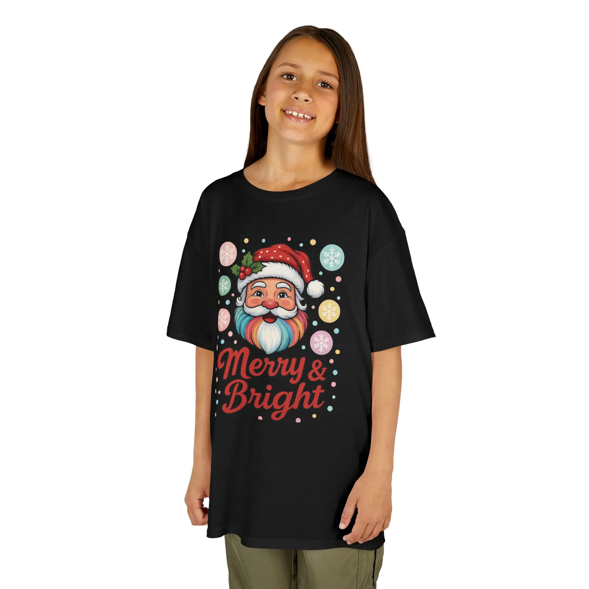Kids Merry - Bright Santa Christmas T-Shirt, Cute Pastel Holiday Tee, Colorful Santa Shirt for Girls - Image 6