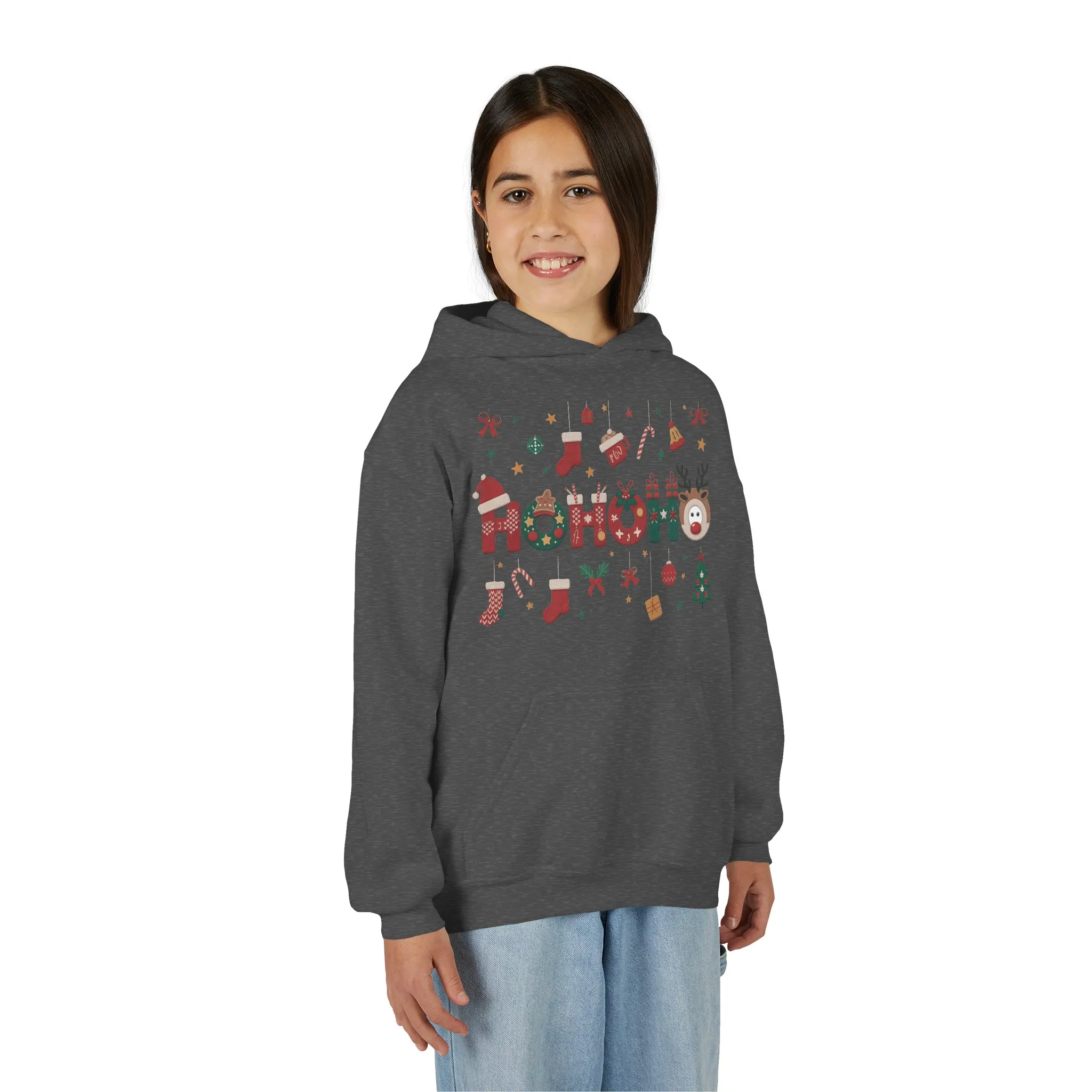 Ho Ho Ho Kids Christmas Hoodie, Cute Girls Holiday Sweatshirt, Gingerbread - Reindeer Festive Design, Cozy Winter Christmas Outfit - Image 12