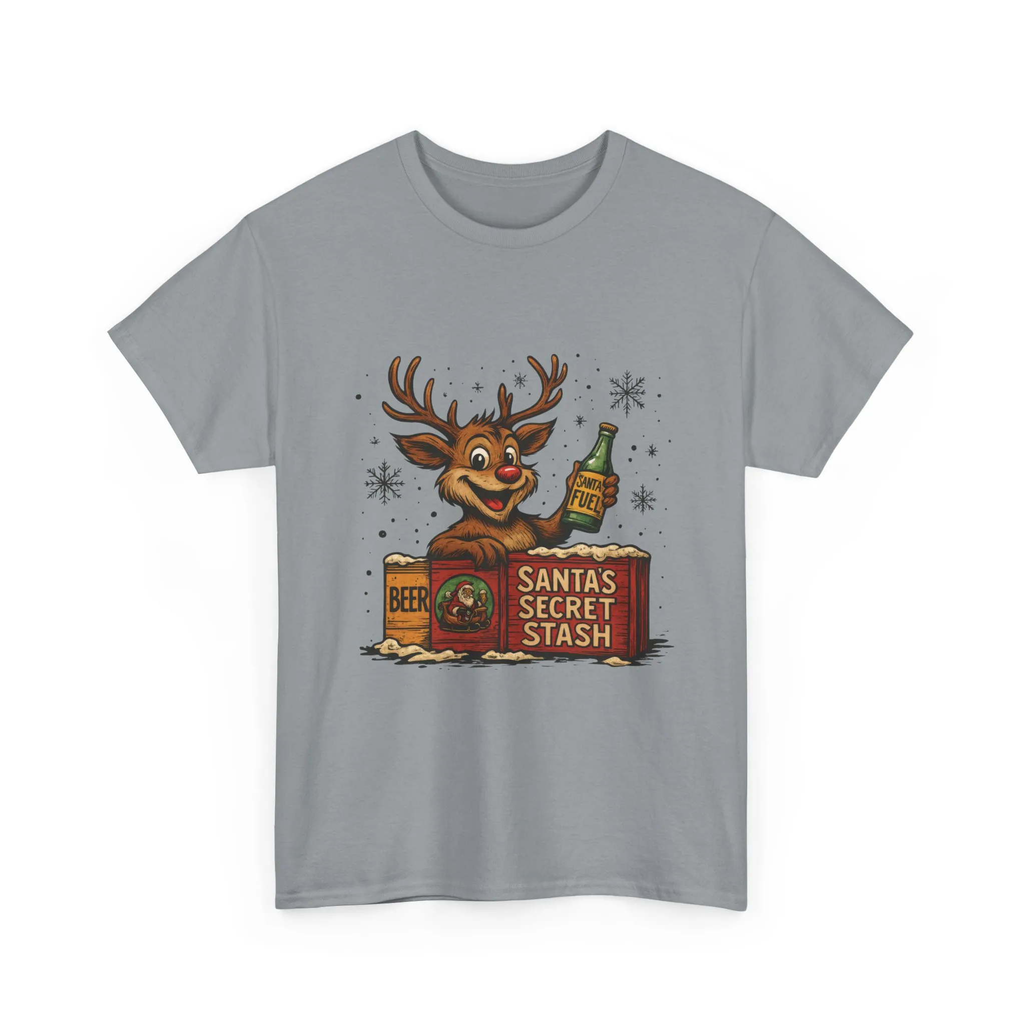 Men's Funny Christmas T-Shirt, Santa's Secret Stash Reindeer Tee - Image 7