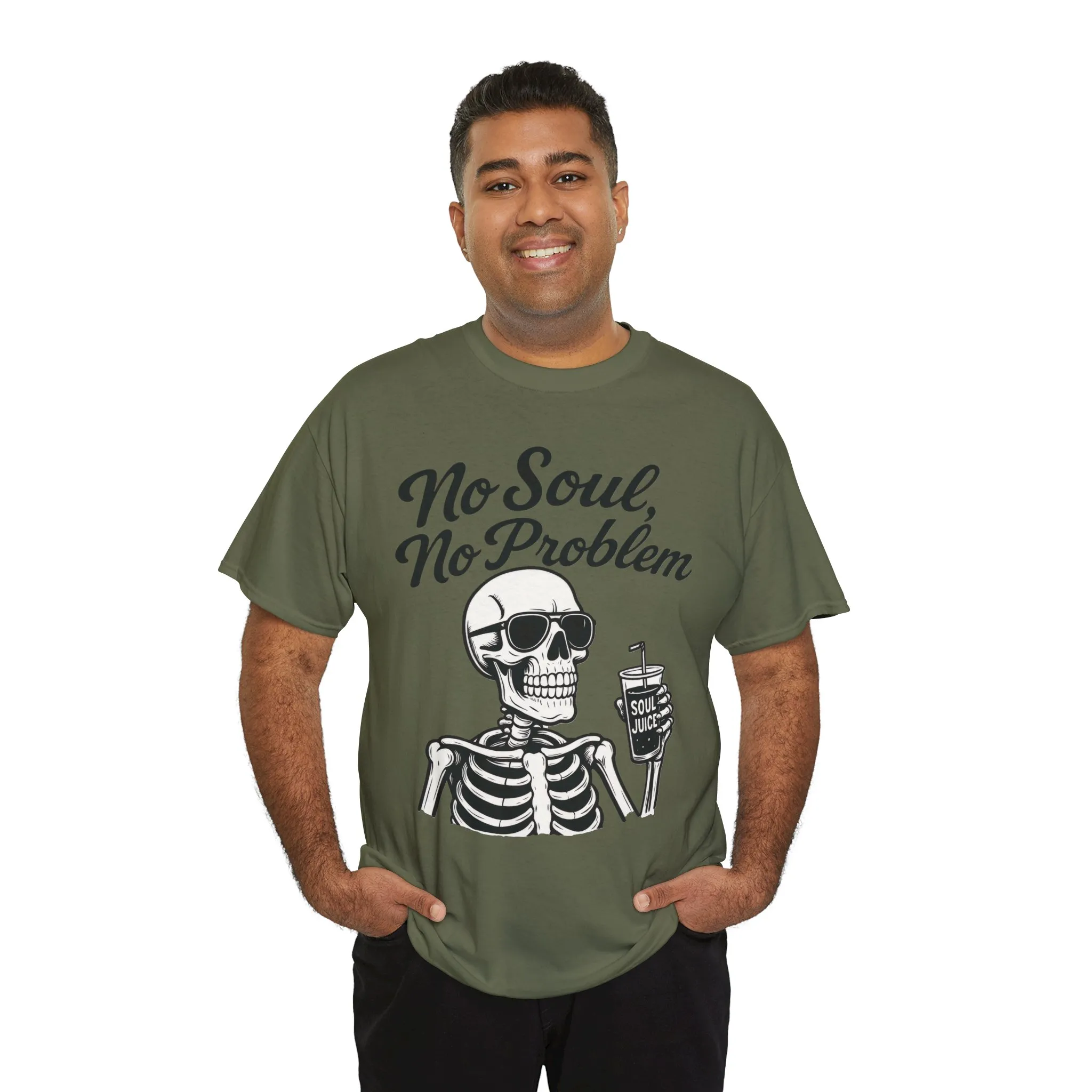 No Soul No Problem Skeleton T-Shirt for Men, Funny Gothic Skull Tee, Cool Spooky Halloween Shirt, Dark Humor Skeleton Graphic Top - Image 4