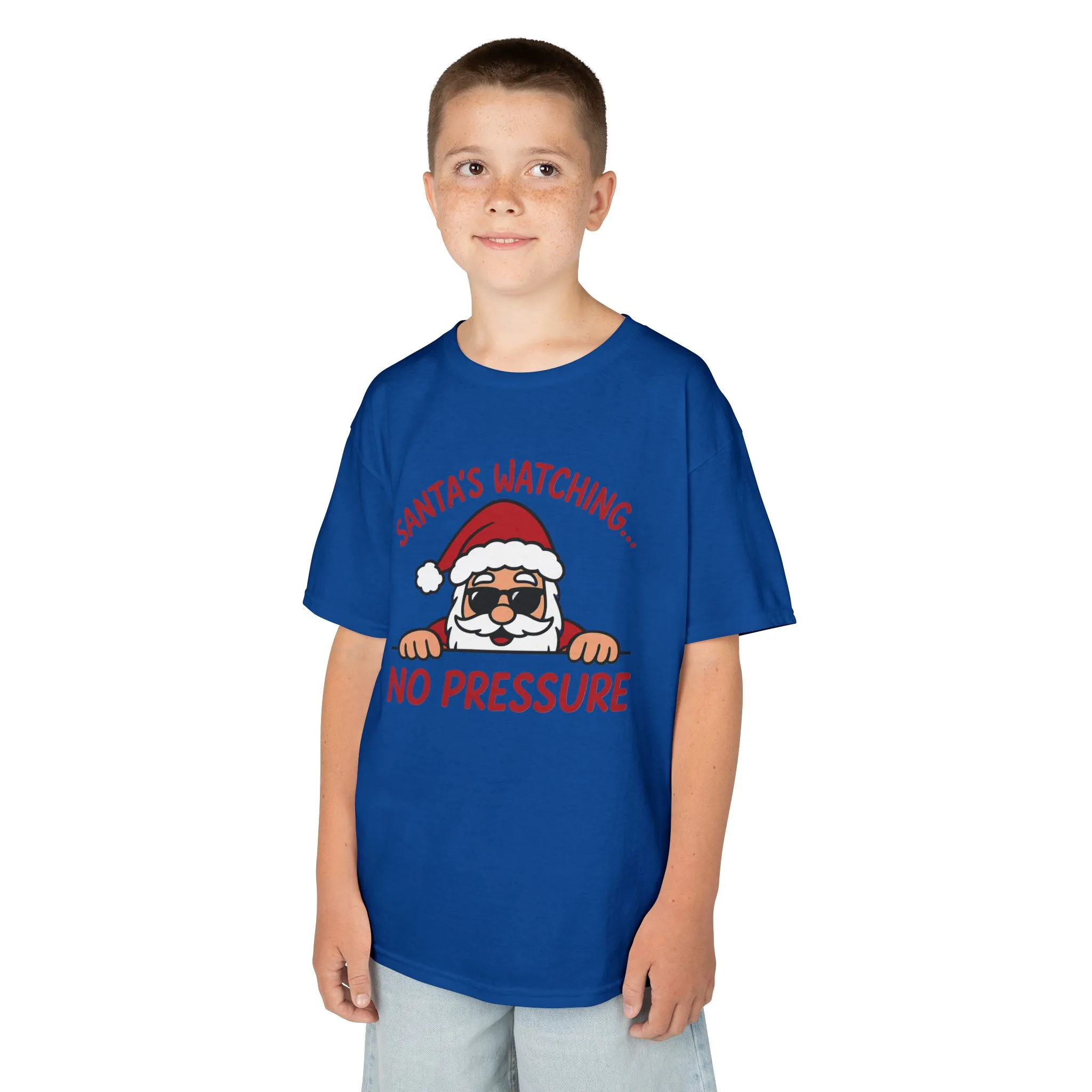 Santa's Watching No Pressure Kids Christmas T-Shirt, Funny Holiday Tee for Youth - Image 15