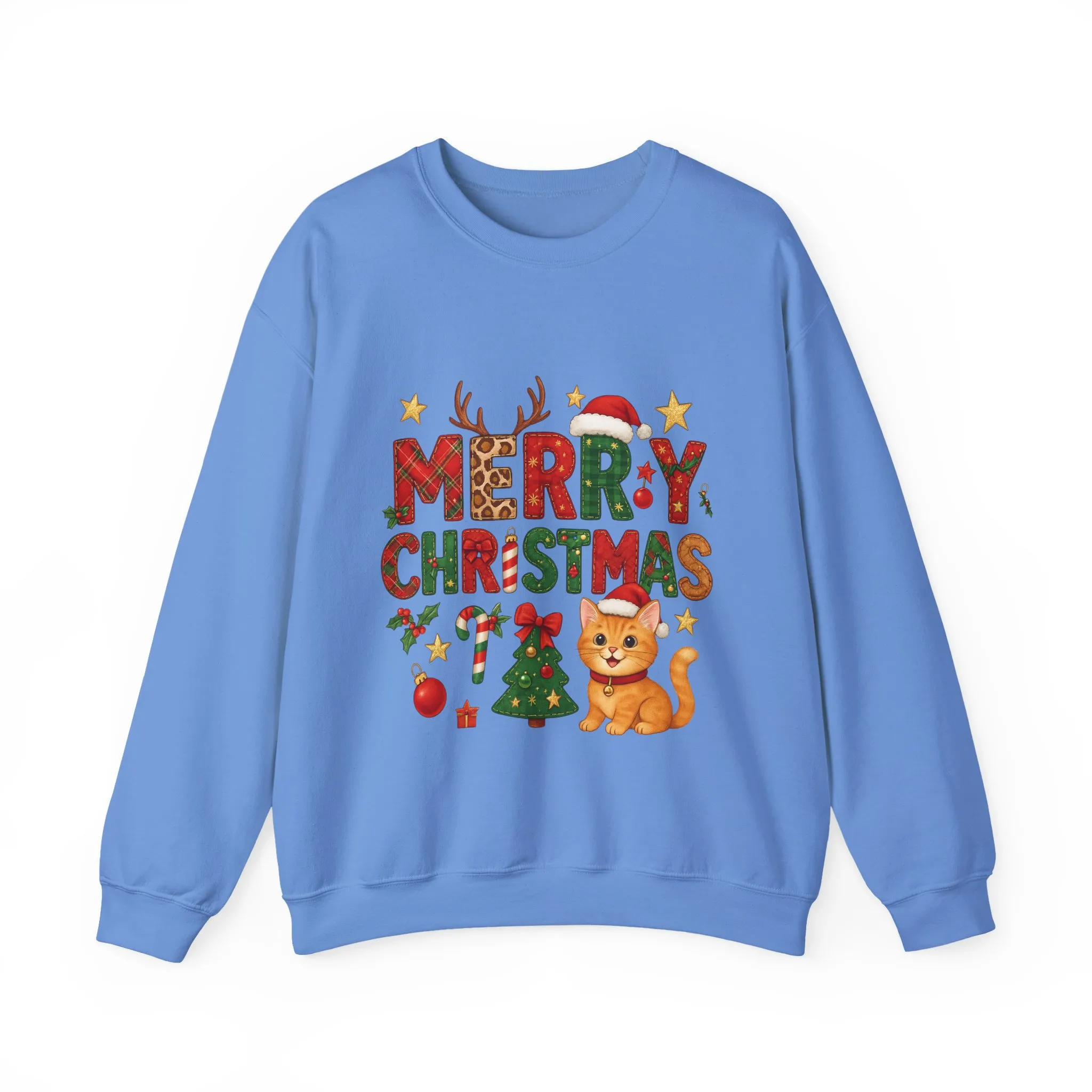 Women's Merry Christmas Cat Sweatshirt, Cozy Holiday Cat Lover Pullover, Women's Heavy Blend™ Crewneck Sweatshirt - Image 7