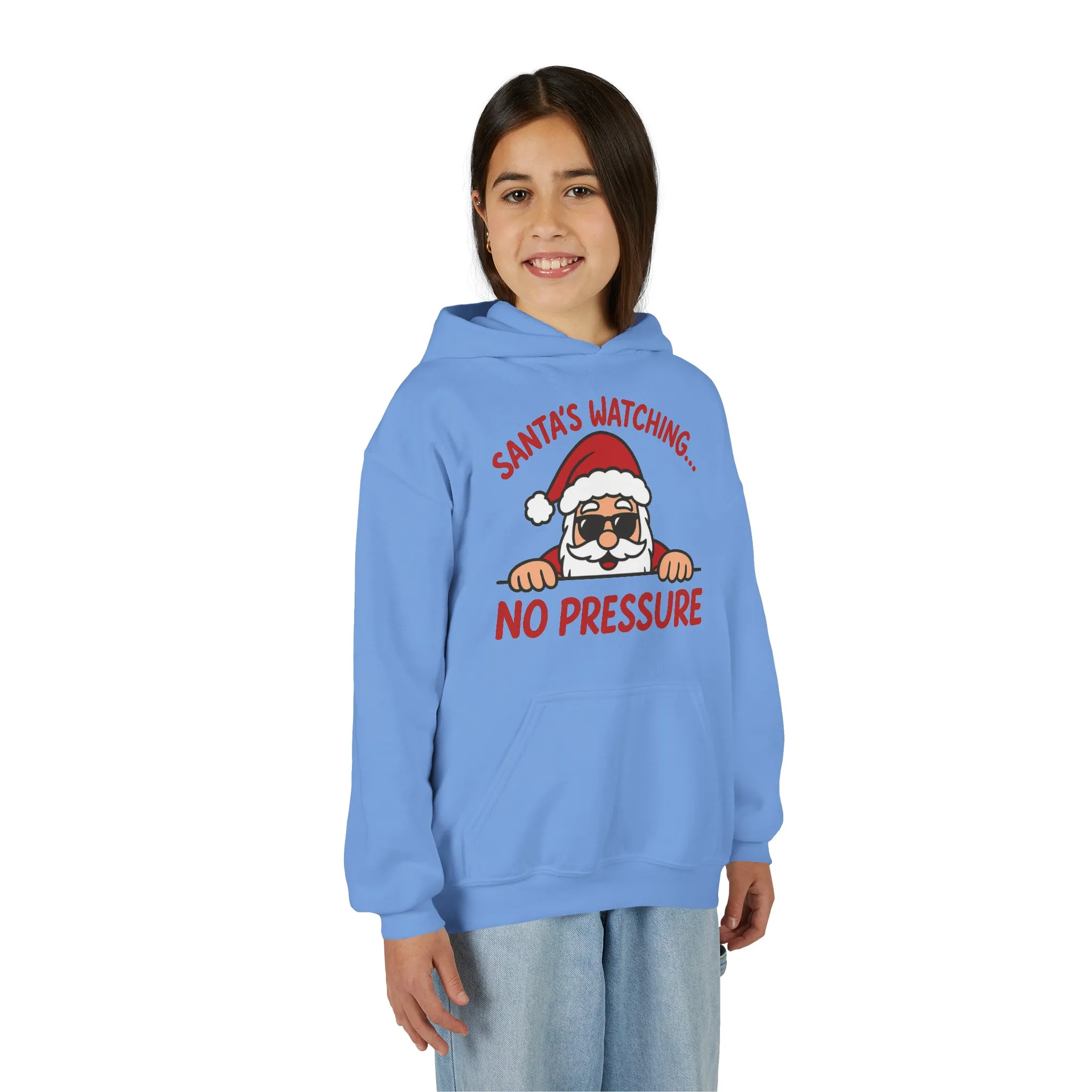 Santa's Watching No Pressure Kids Christmas Hoodie, Funny Holiday Sweatshirt for Youth - Image 15