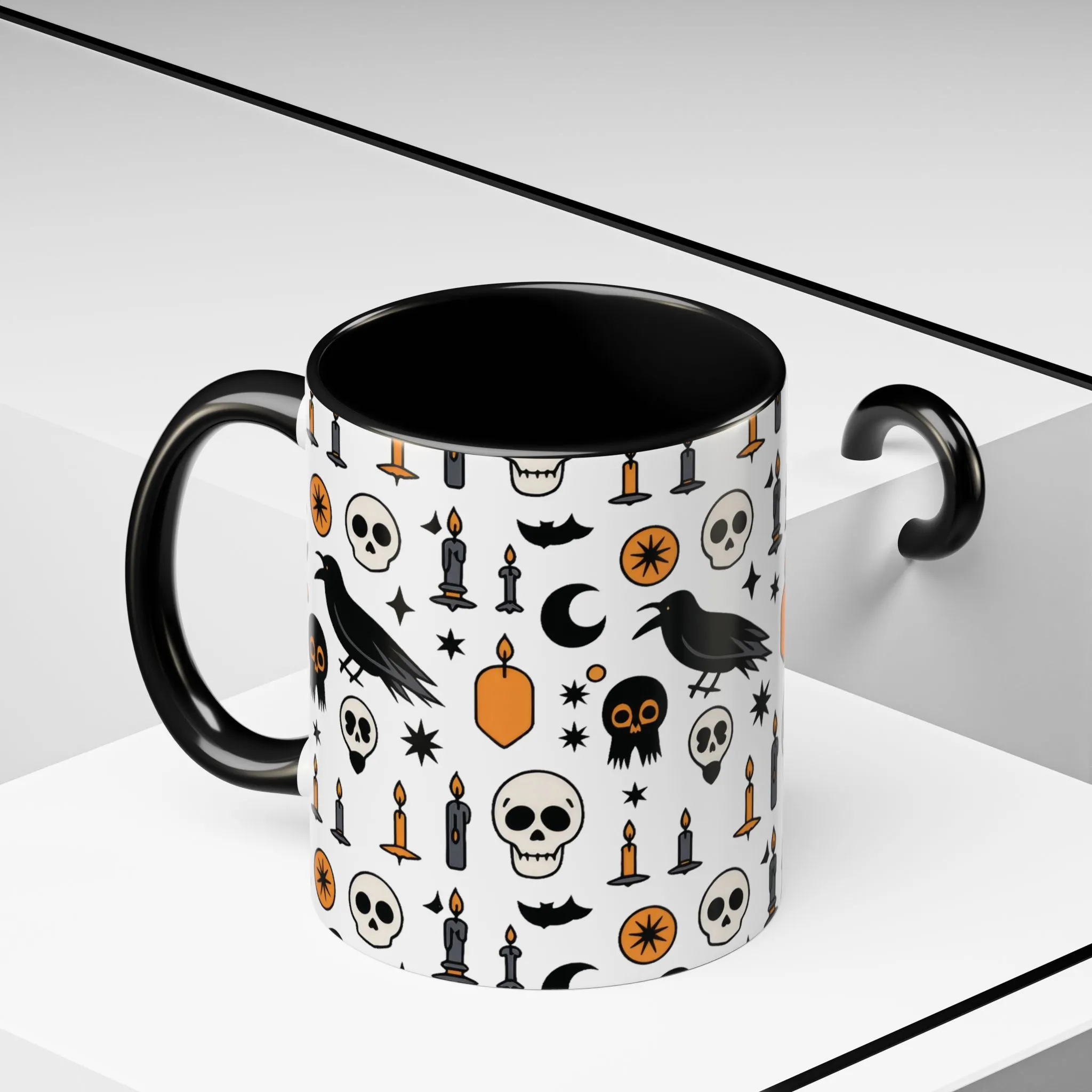 Gothic Halloween Mug, Skull, Candle - Raven Pattern Coffee Cup, Dark Aesthetic Spooky Gift for Her or Him, Accent Coffee Mug (11, 15oz) - Image 5