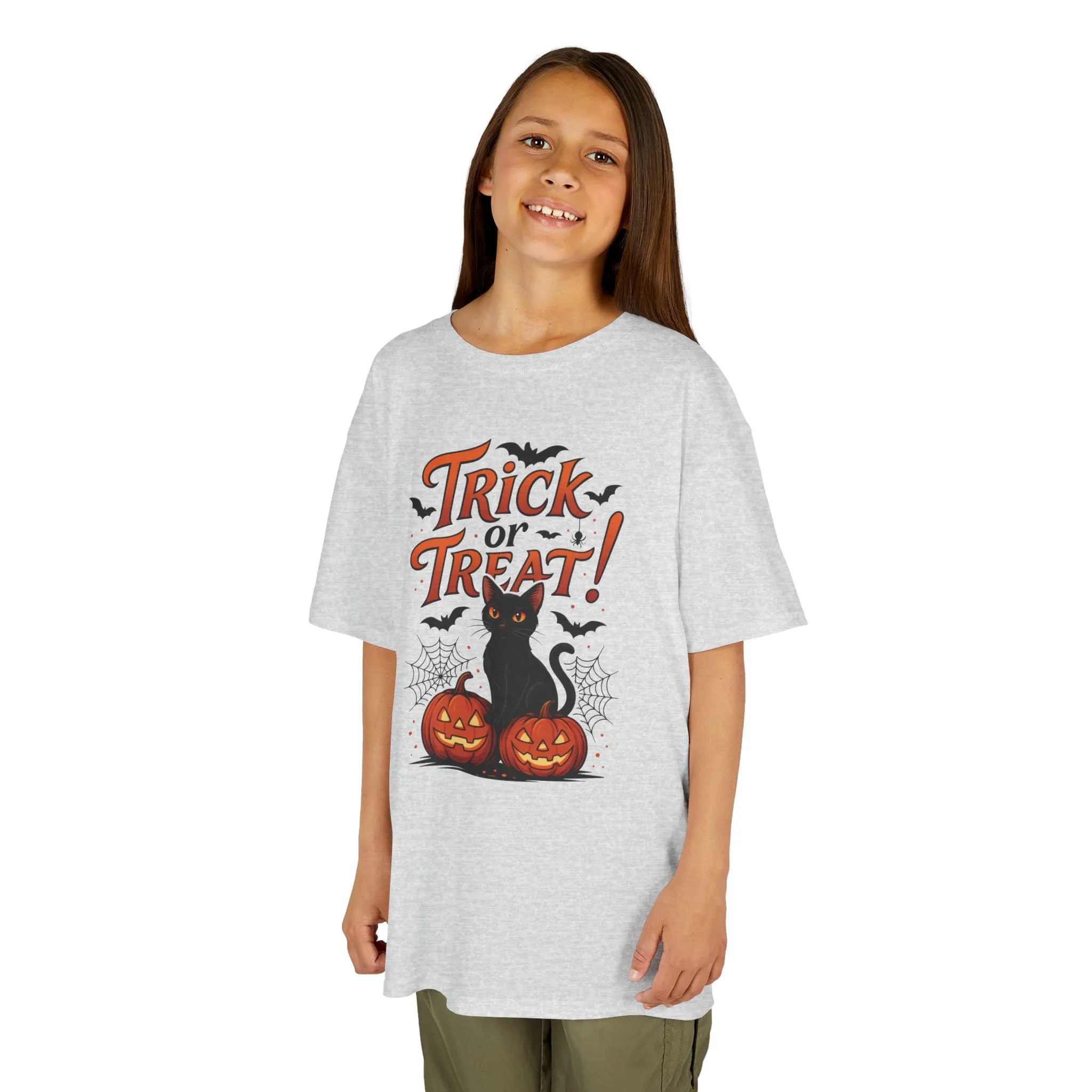 Cute Trick or Treat Black Cat T-Shirt for Girls Boys, Fun Spooky Halloween Tee, Pumpkin Cat Shirt for Kids, Fall Party Outfit - Image 8