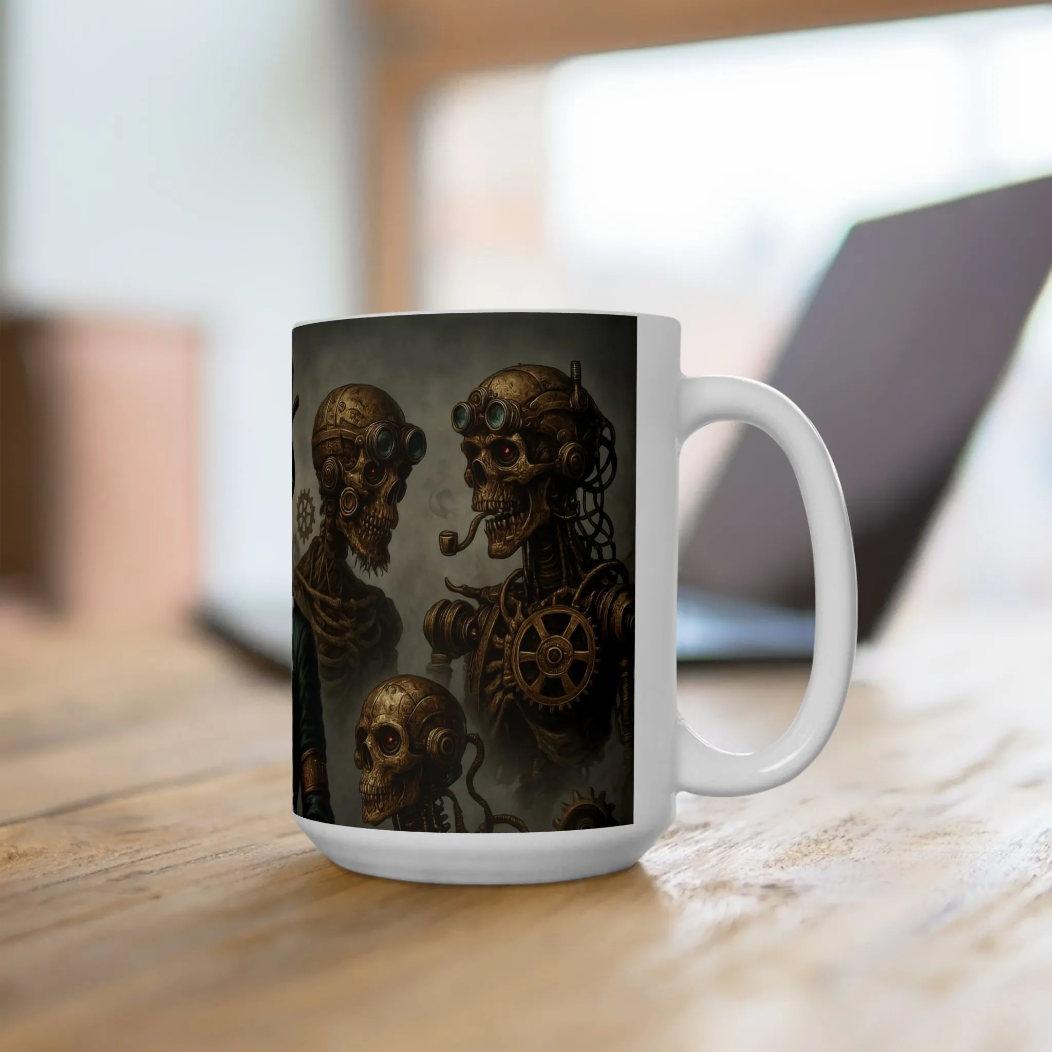Steampunk Zombie Coffee Mug, Gothic Industrial Steam Era Design, Mechanical Skull Wrap Mug Gift for Him, Ceramic Mug, (15oz) - Image 5
