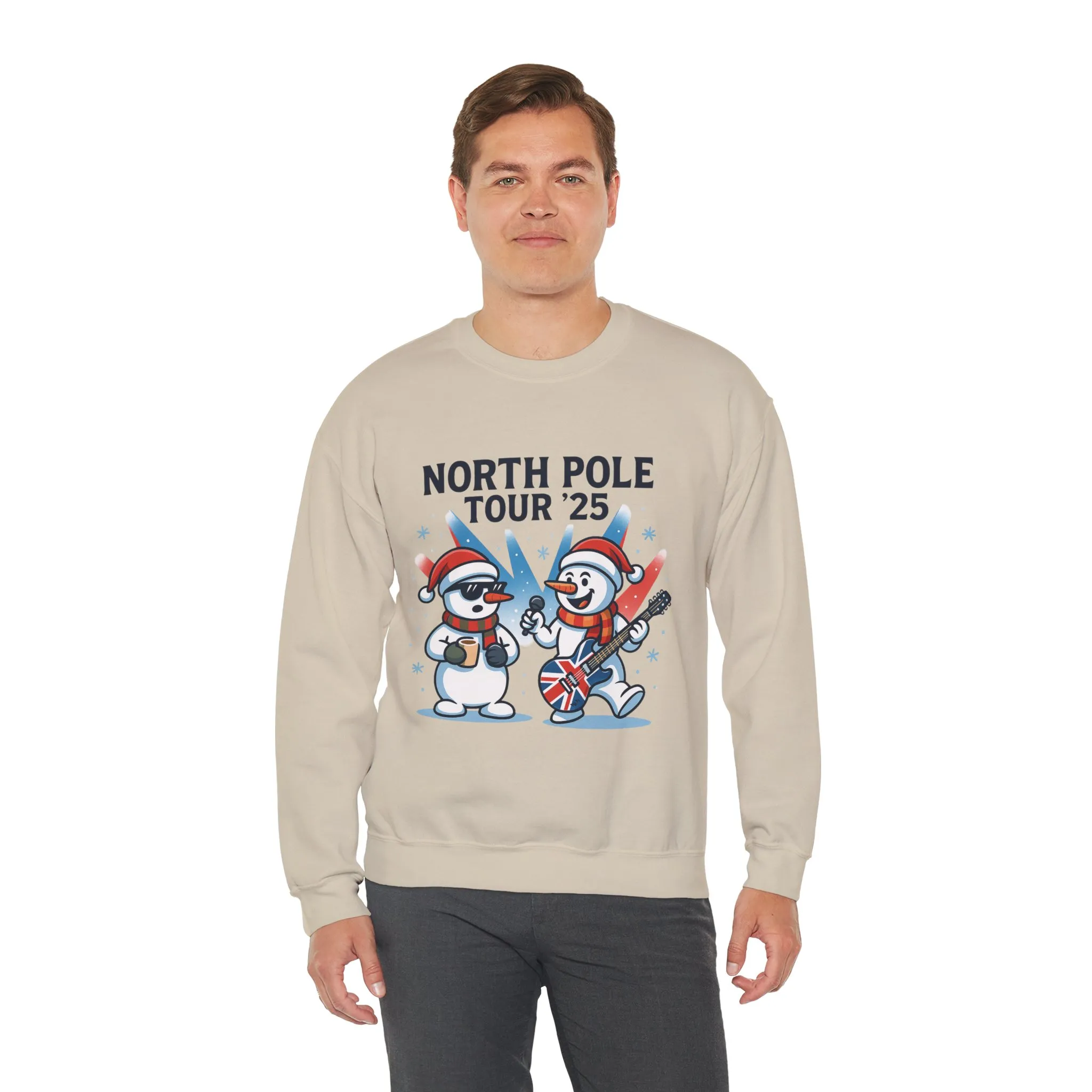 North Pole Tour 25 Men's Christmas Sweatshirt, Funny Rock Band Holiday Jumper - Image 6