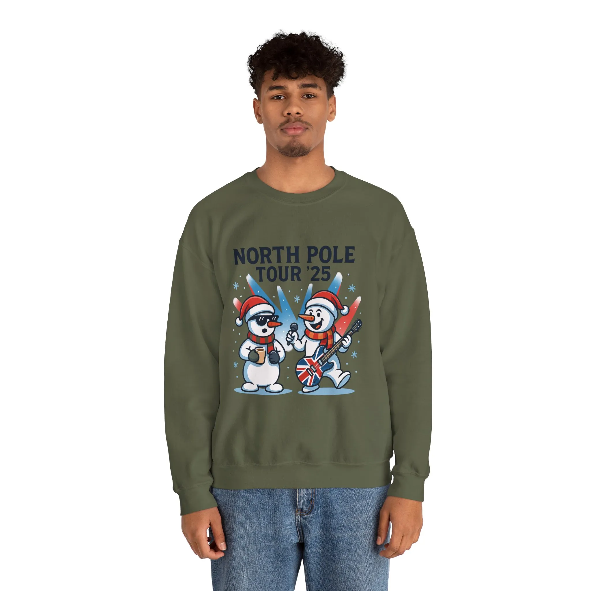 North Pole Tour 25 Men's Christmas Sweatshirt, Funny Rock Band Holiday Jumper - Image 11