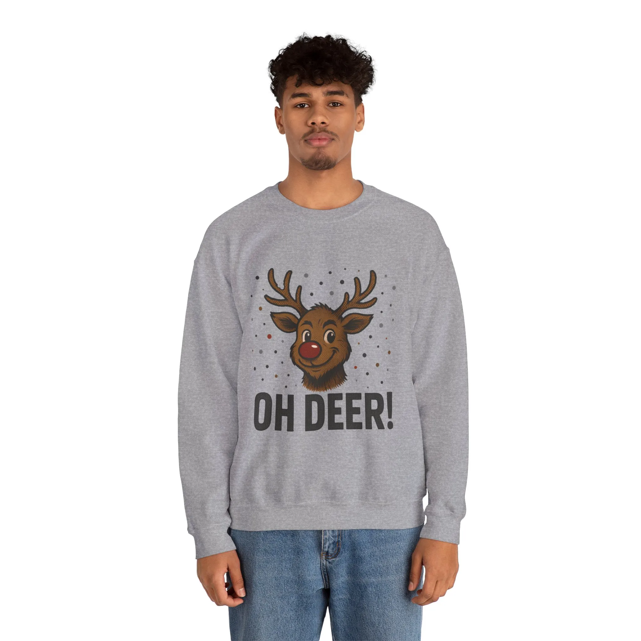 Men's Oh Deer Funny Christmas Sweatshirt, Reindeer Holiday Pullover - Image 8