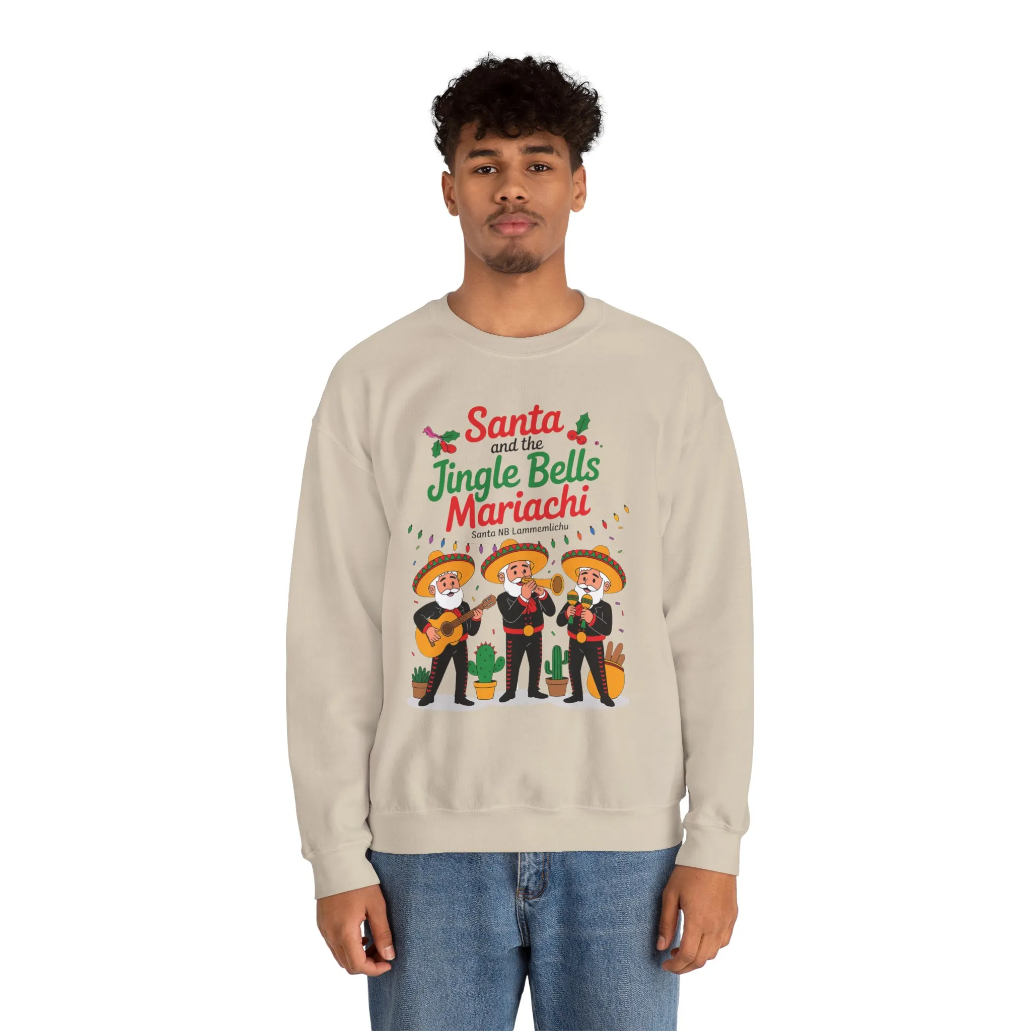 Santa and the Jingle Bells Mariachi Sweatshirt, Funny Mexican Christmas Jumper, Latin Holiday Fiesta Pullover - Image 5