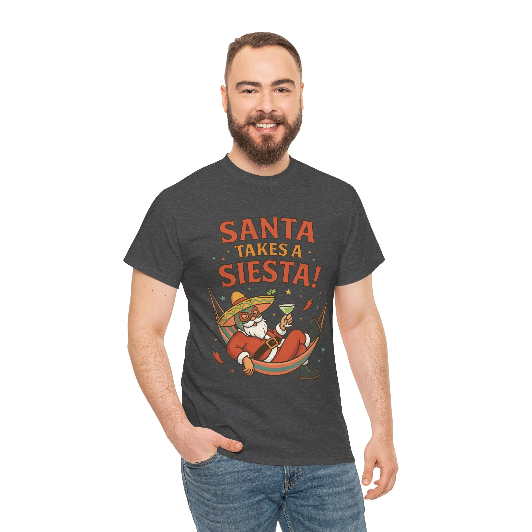 Santa Takes a Siesta Funny Christmas T-Shirt for Men, Mexican Santa Holiday Tee - Image 17