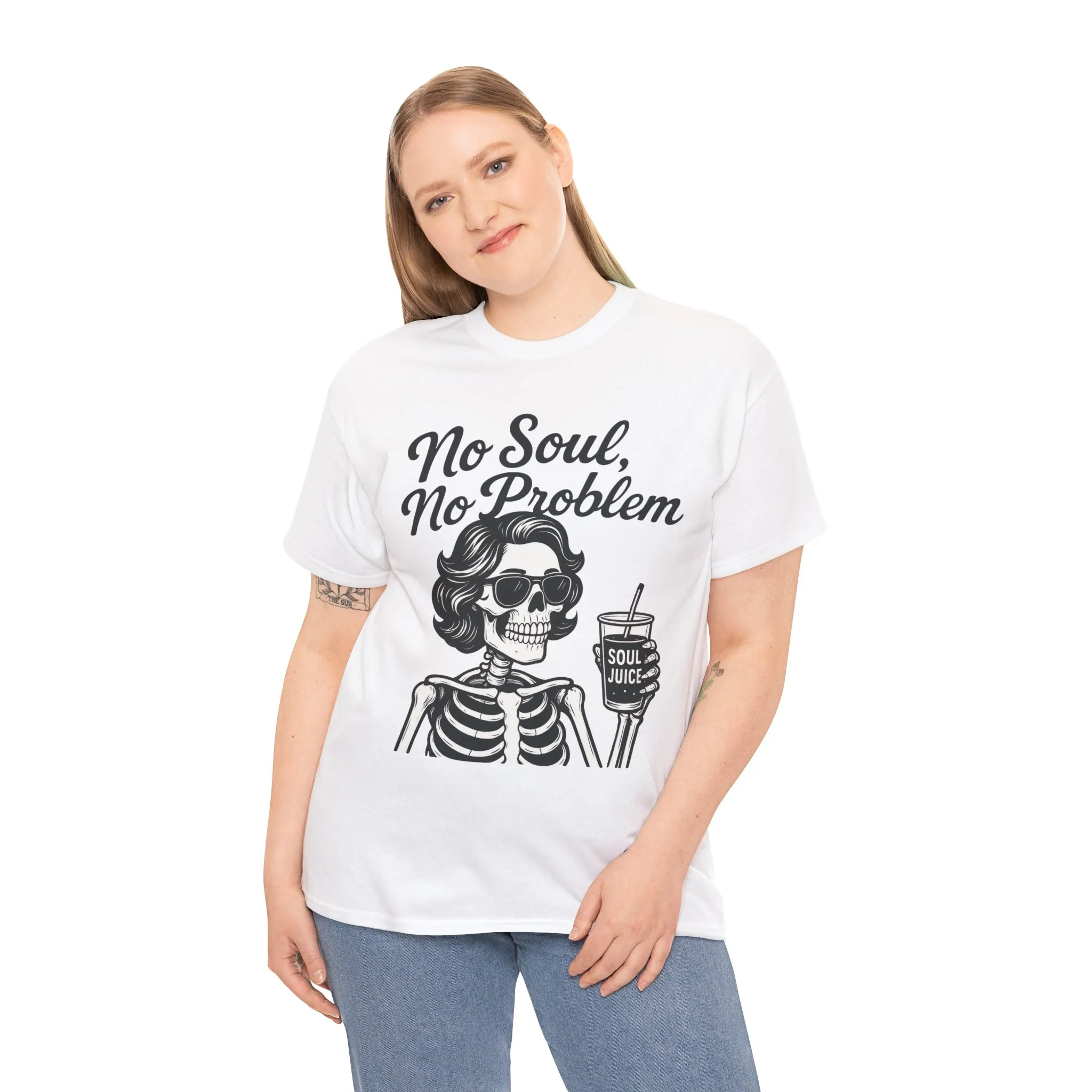 No Soul No Problem Skeleton T-Shirt for Women, Funny Gothic Skull Tee, Dark Humor Halloween Shirt, Spooky Retro Skeleton Top - Image 6