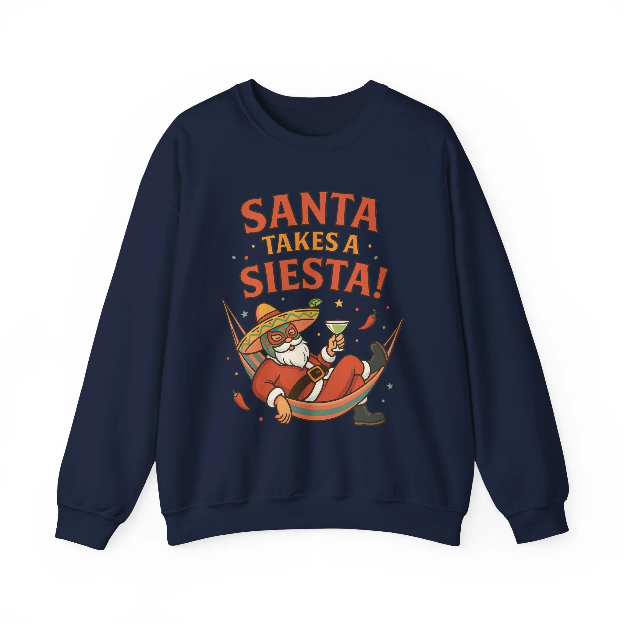 Santa Takes a Siesta Funny Christmas Sweatshirt for Men, Mexican Holiday Jumper - Image 22