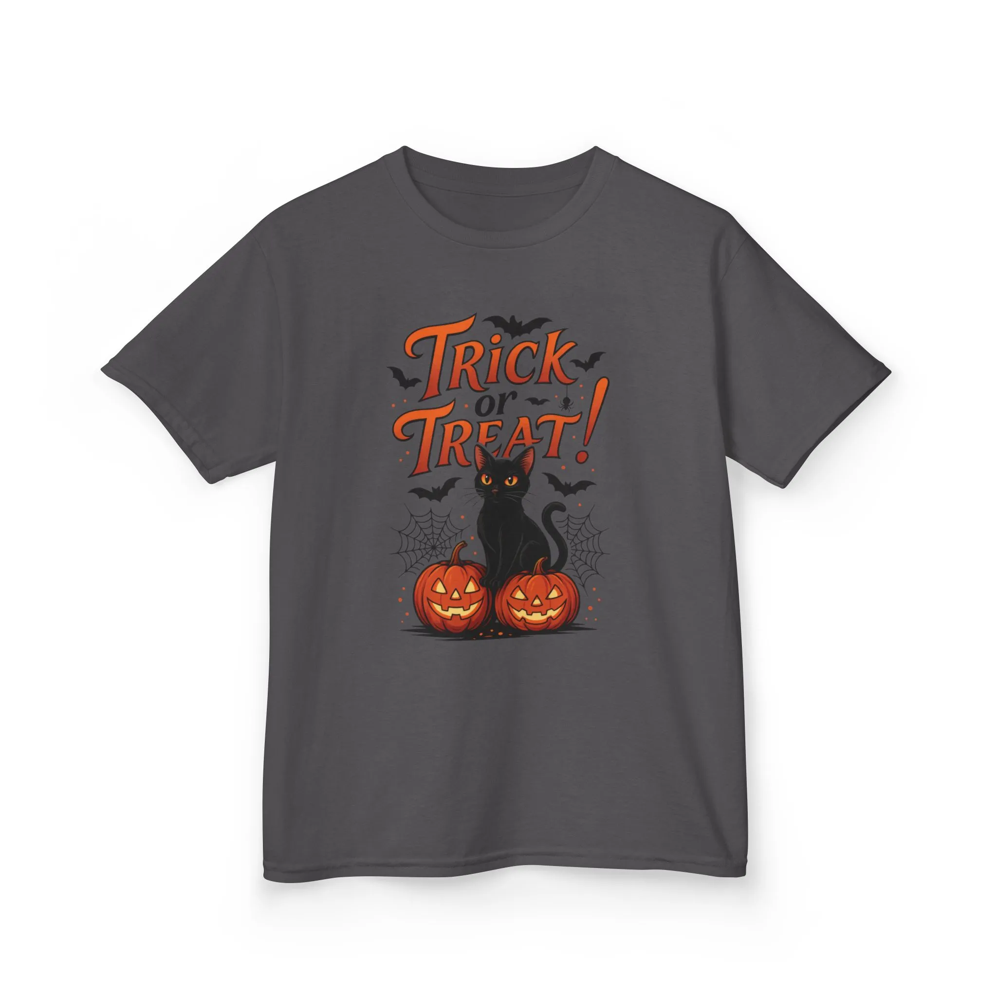 Cute Trick or Treat Black Cat T-Shirt for Girls Boys, Fun Spooky Halloween Tee, Pumpkin Cat Shirt for Kids, Fall Party Outfit - Image 13