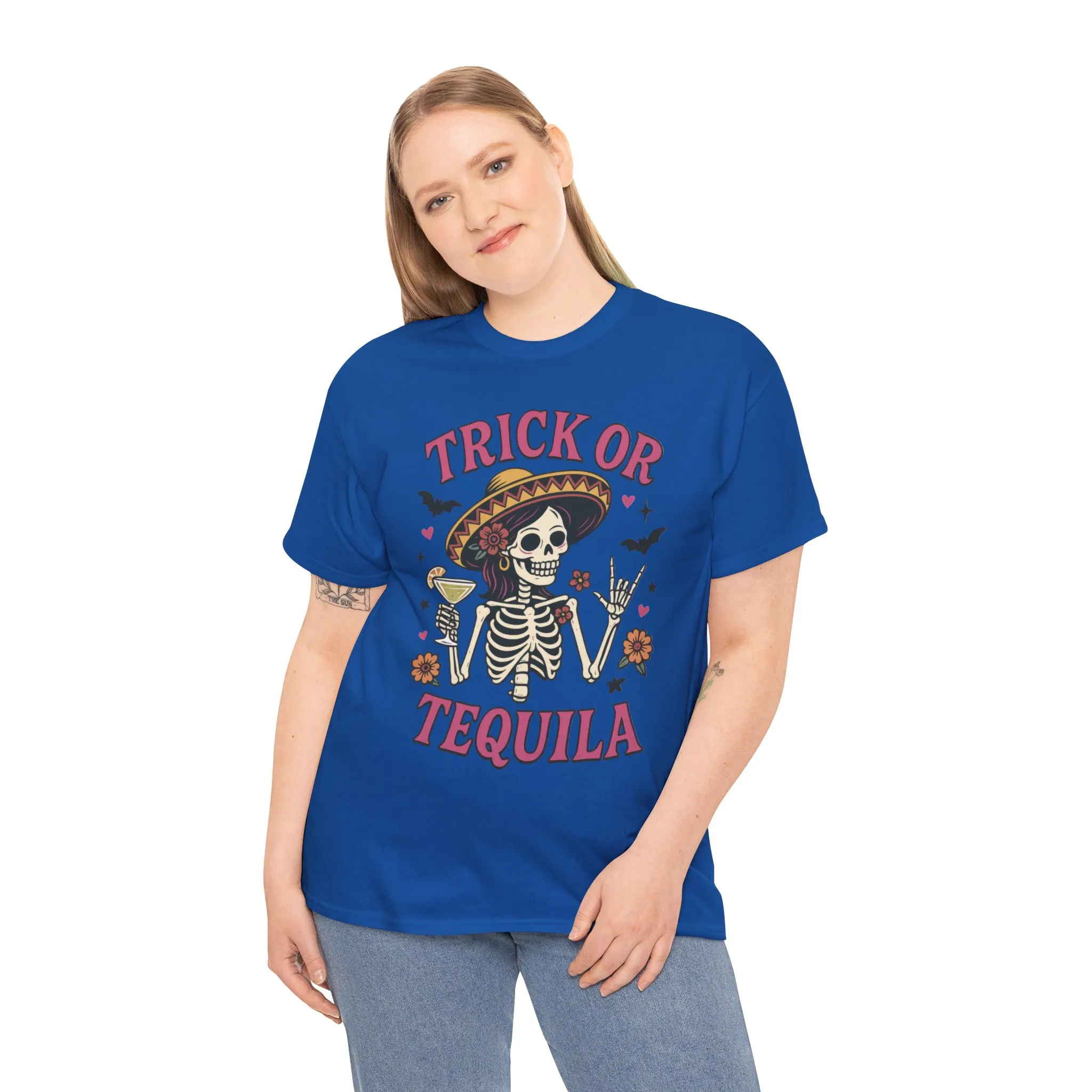 Trick or Tequila Women's T-Shirt, Funny Halloween Skeleton Drinking Shirt, Party Graphic Tee - Image 3