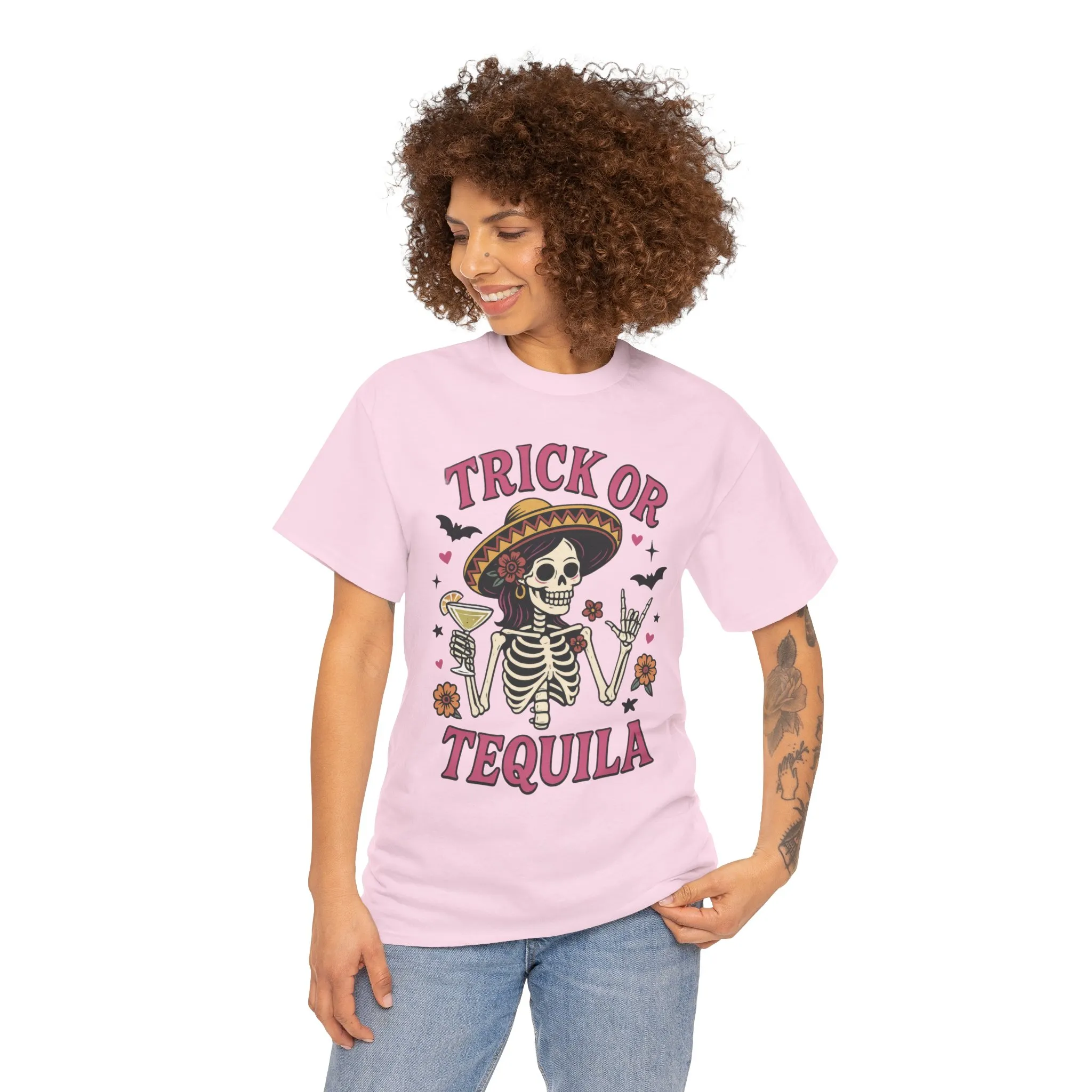 Trick or Tequila Women's T-Shirt, Funny Halloween Skeleton Drinking Shirt, Party Graphic Tee - Image 23