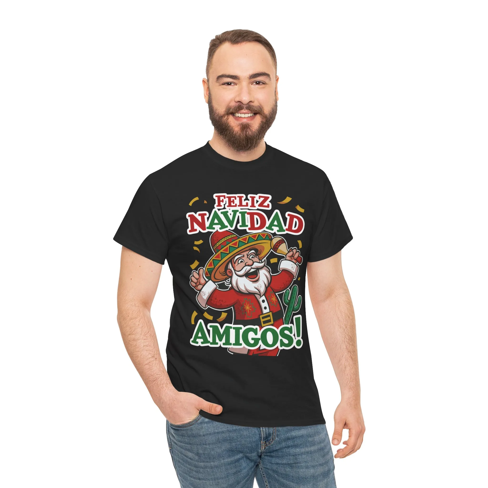 Feliz Navidad Amigos! Funny Mexican Santa Christmas T-Shirt, Latin Holiday Tee, Sombrero Santa Fiesta Shirt - Image 5